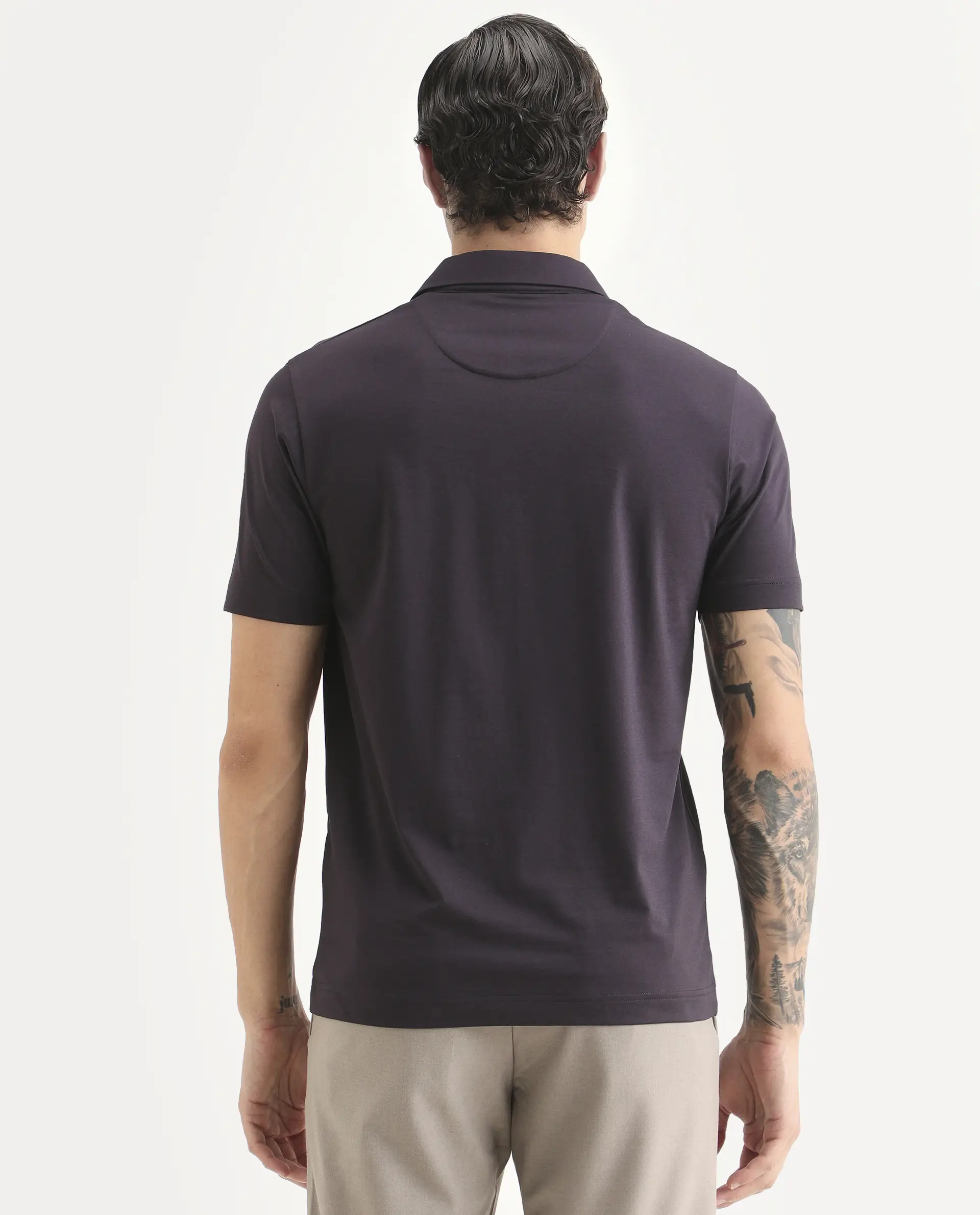 Rare Rabbit Men's Bage Flouroscent Purple Cotton Blend Fabric Half Sleeve Spread Collar Regular Fit Plain Polo - Image 8