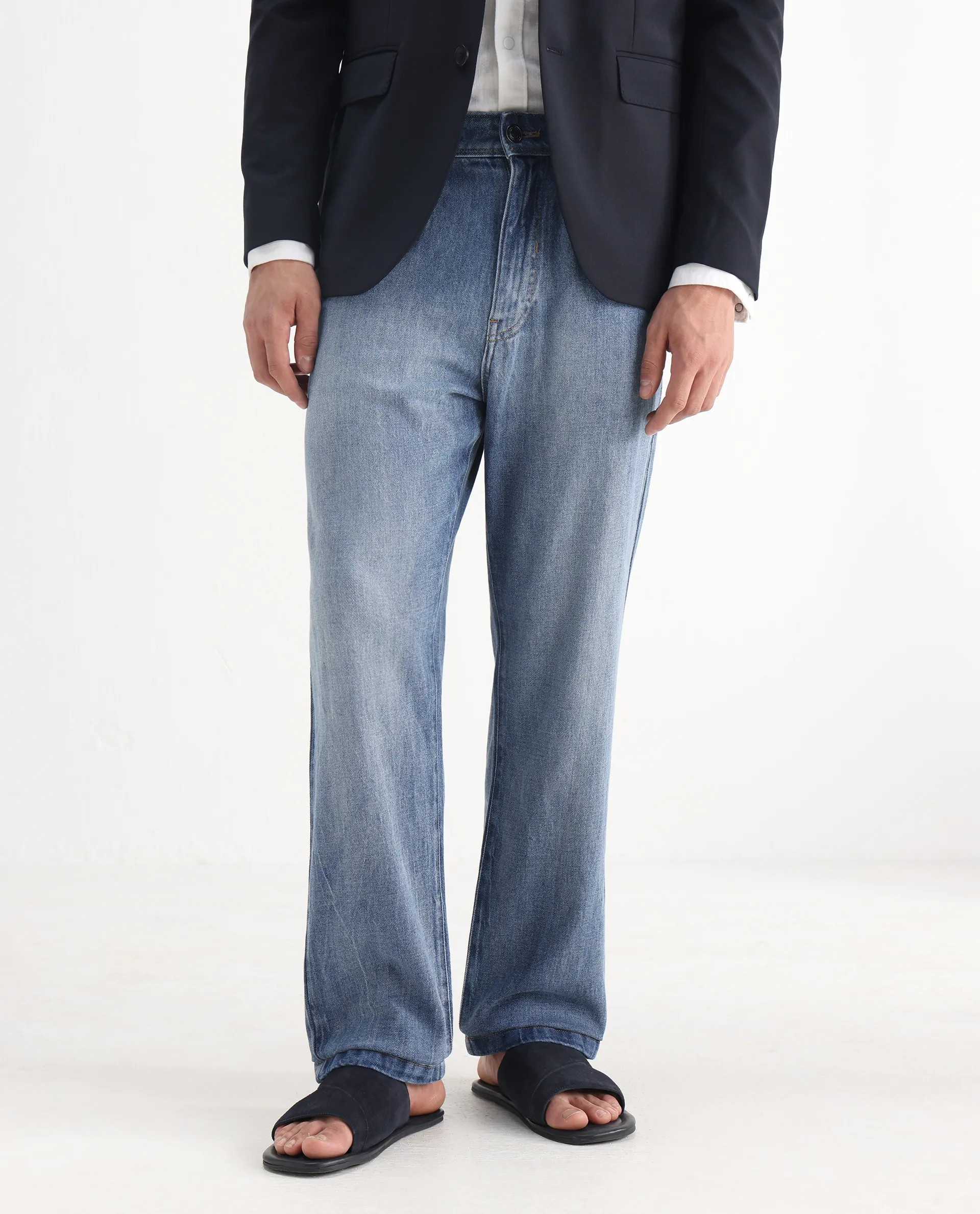Rare Rabbit Men's Bagg-2 Blue Cotton Plain Morris Regular Fit Jeans - Image 2