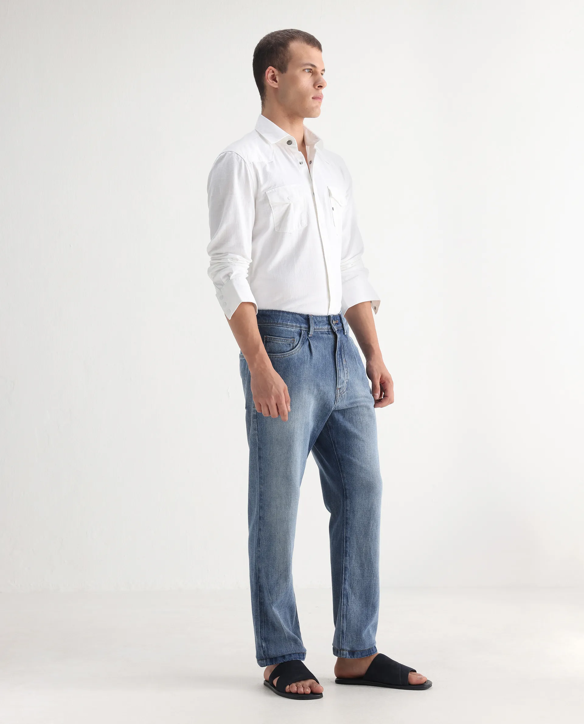 Rare Rabbit Men's Bagg-2 Blue Cotton Plain Morris Regular Fit Jeans - Image 3