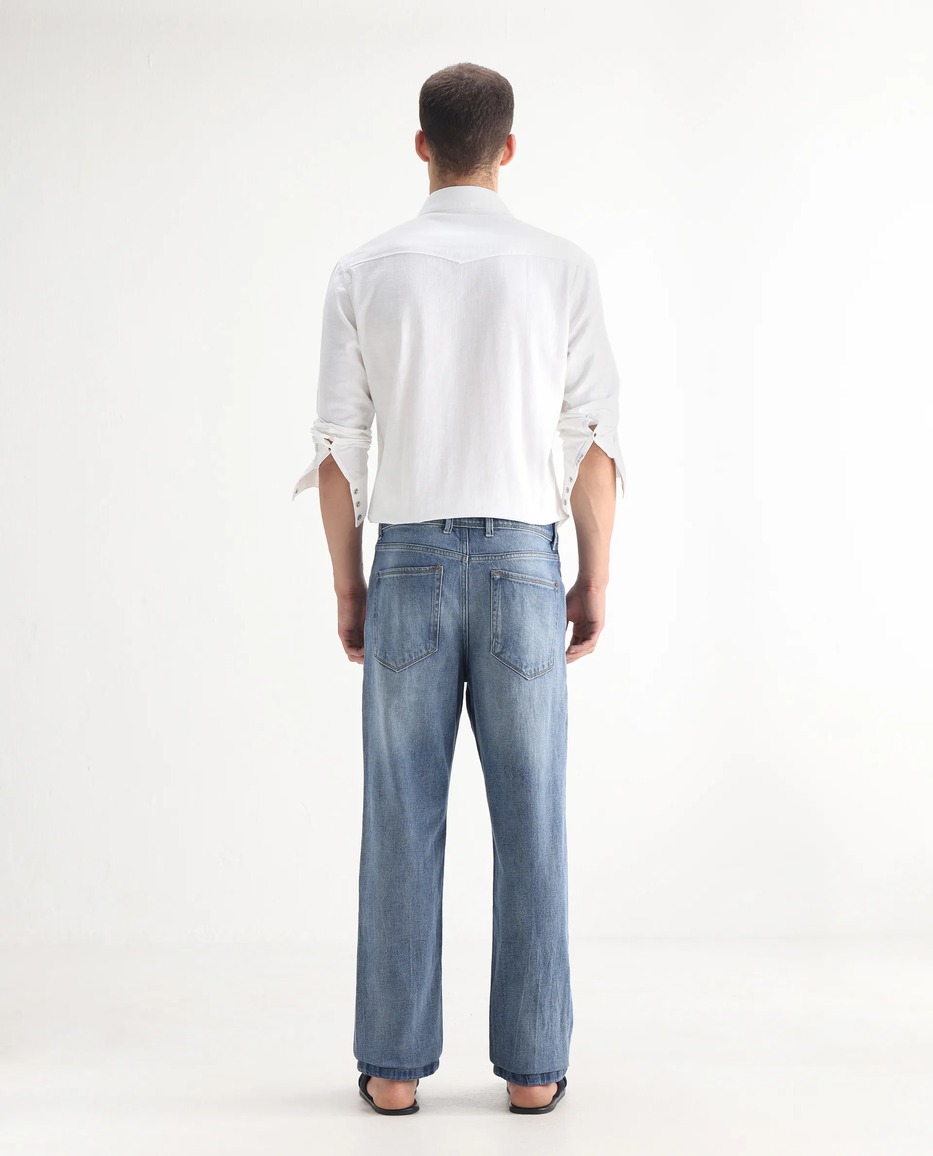 Rare Rabbit Men's Bagg-2 Blue Cotton Plain Morris Regular Fit Jeans - Image 9