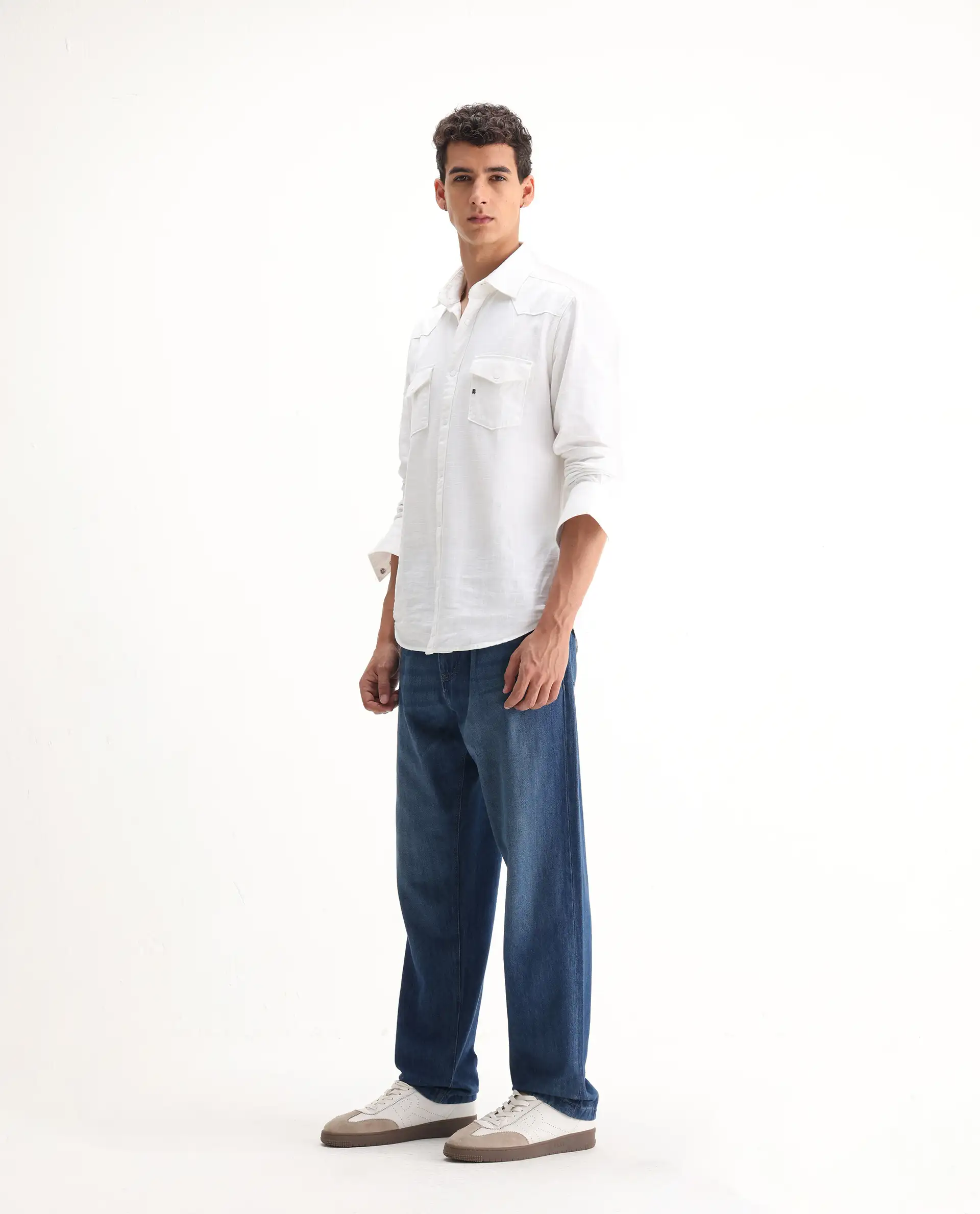 Rare Rabbit Men's Bagg Blue Cotton Plain Baggy Fit Jeans - Image 4