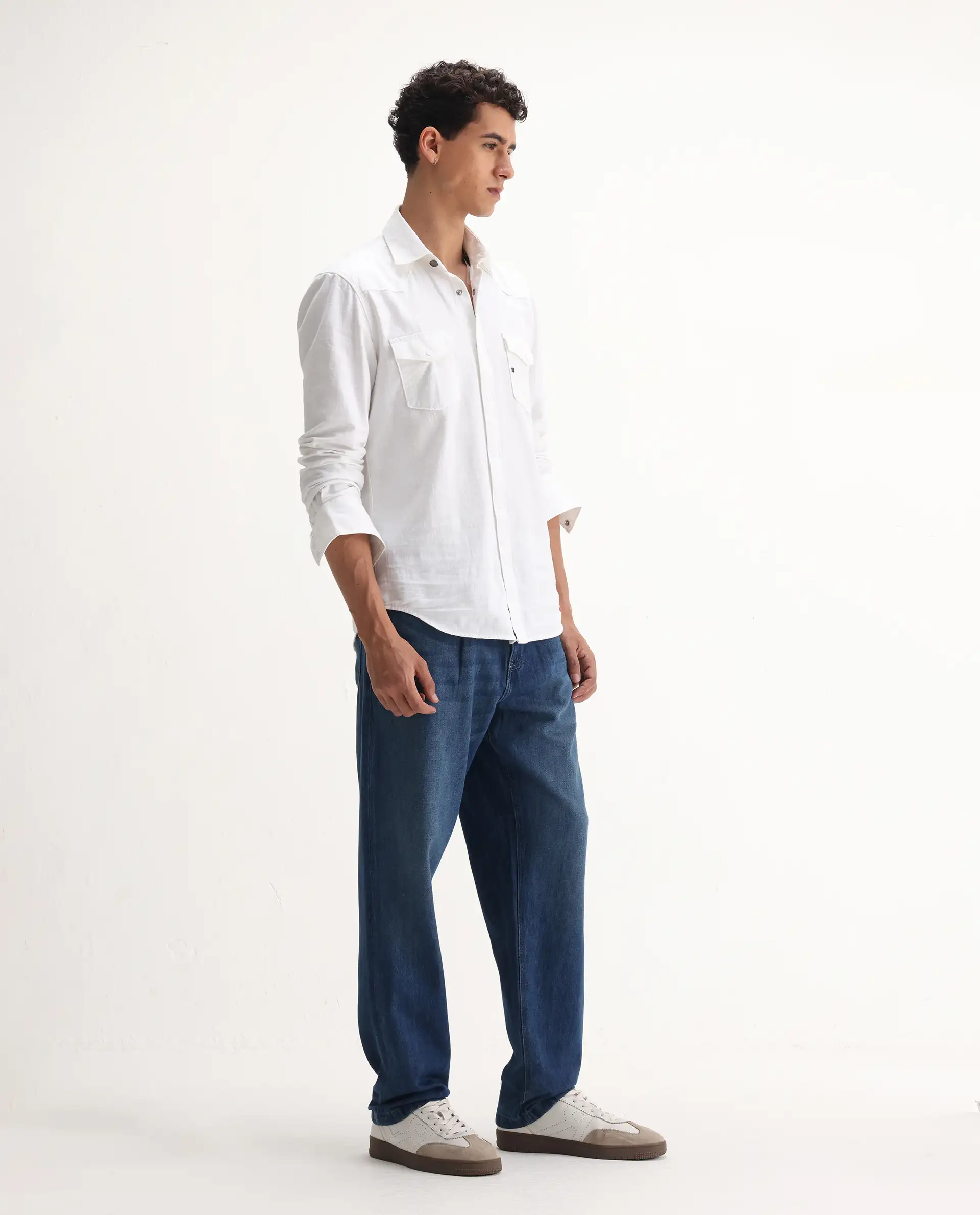 Rare Rabbit Men's Bagg Blue Cotton Plain Baggy Fit Jeans - Image 5