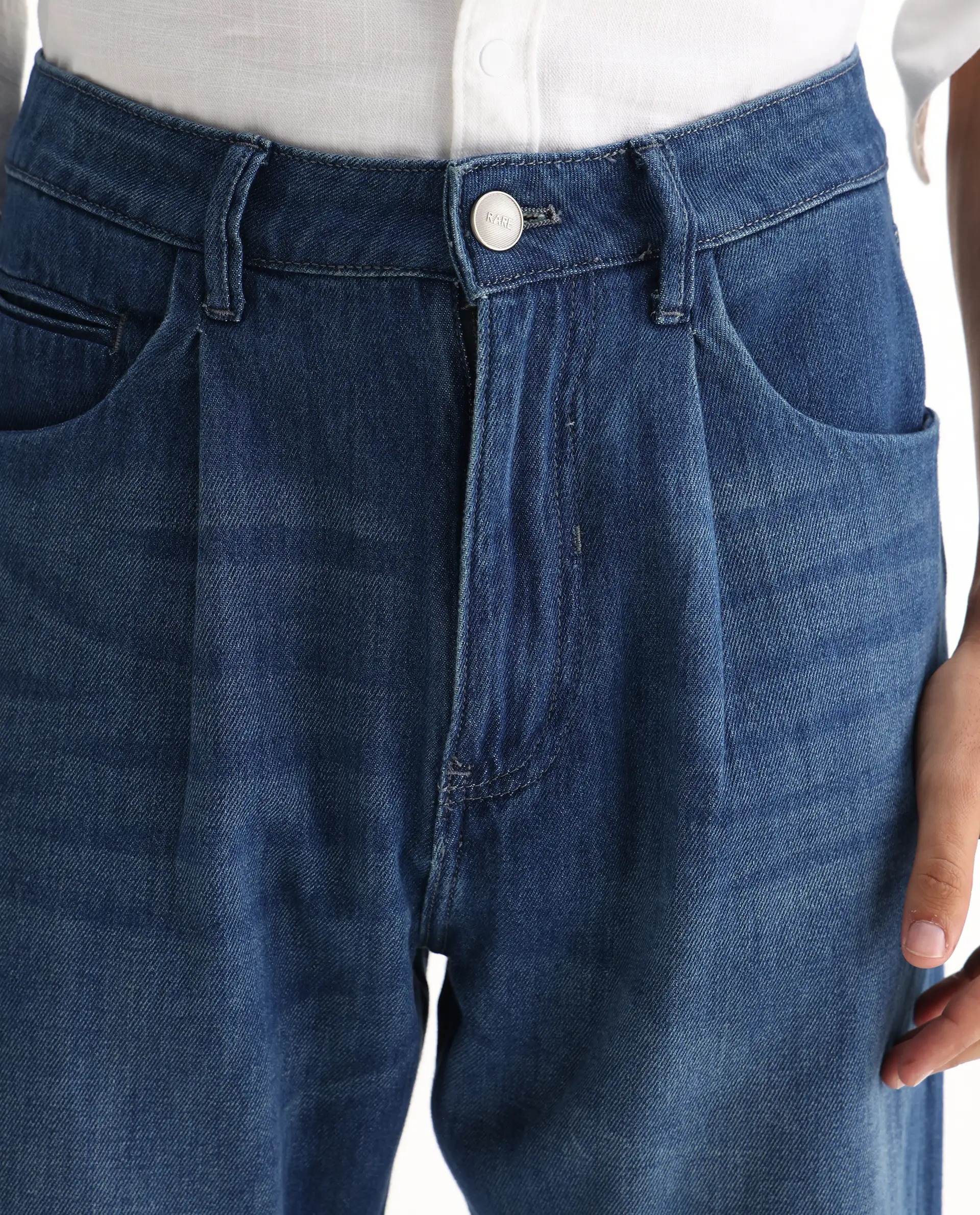 Rare Rabbit Men's Bagg Blue Cotton Plain Baggy Fit Jeans - Image 7
