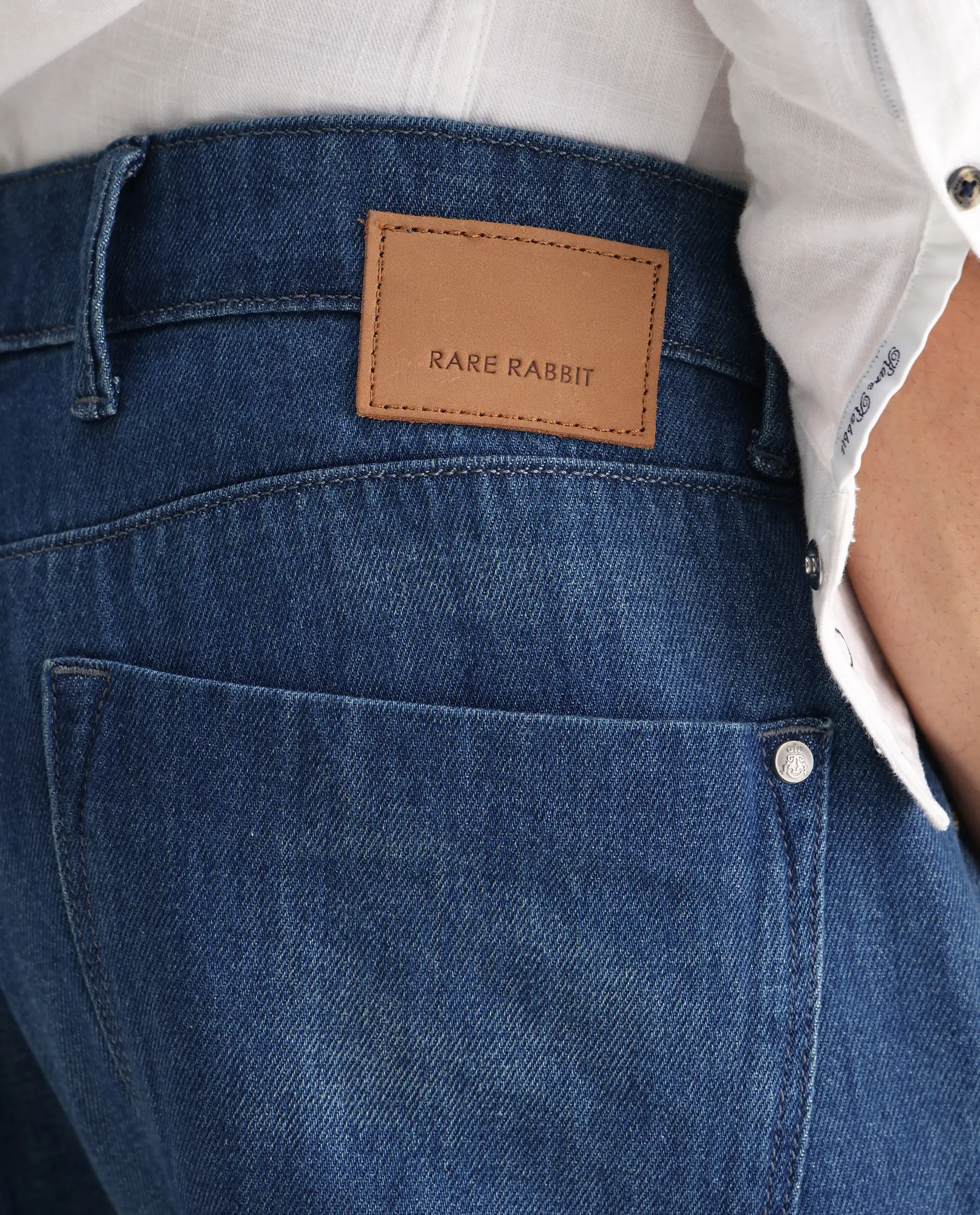 Rare Rabbit Men's Bagg Blue Cotton Plain Baggy Fit Jeans - Image 8