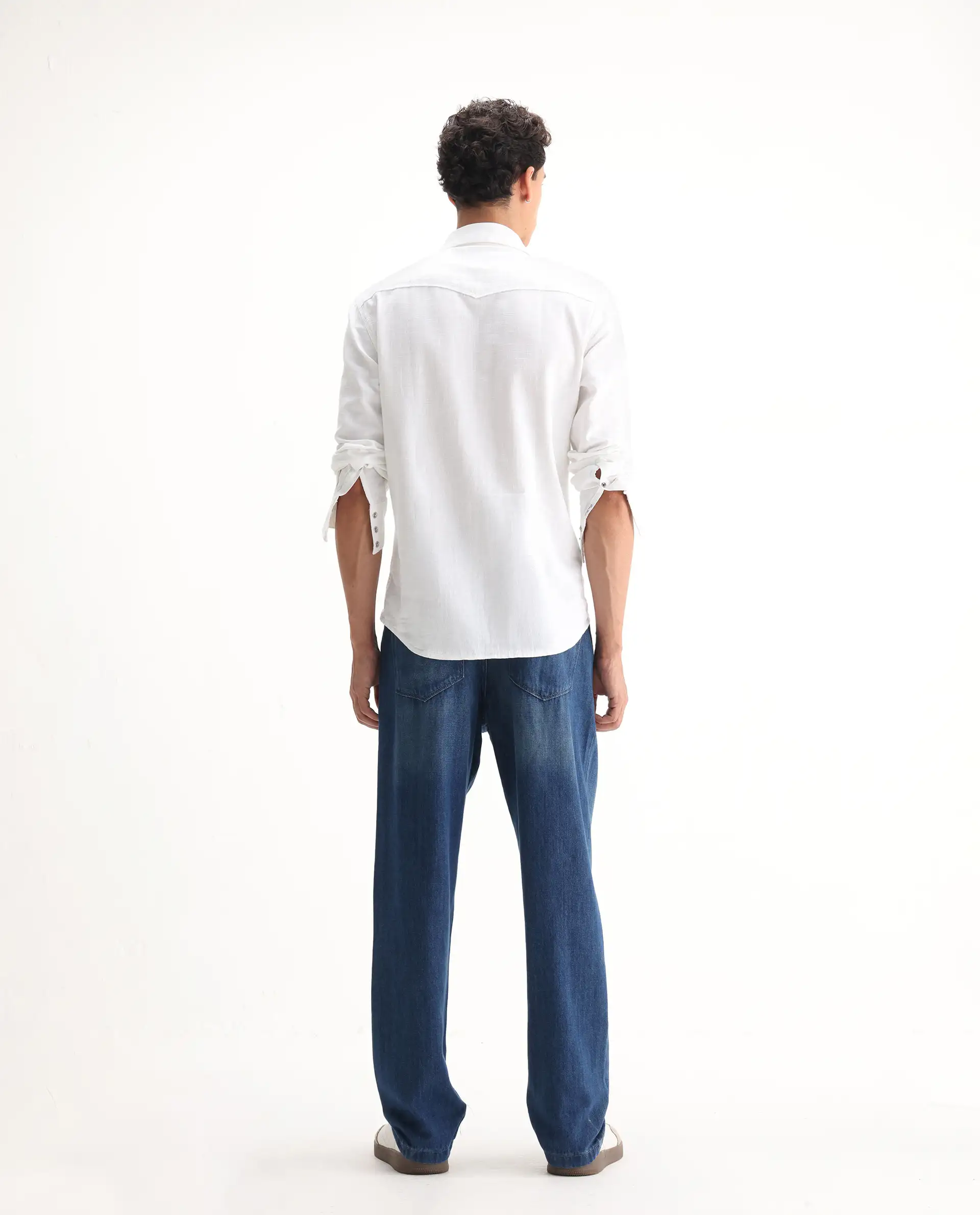 Rare Rabbit Men's Bagg Blue Cotton Plain Baggy Fit Jeans - Image 9