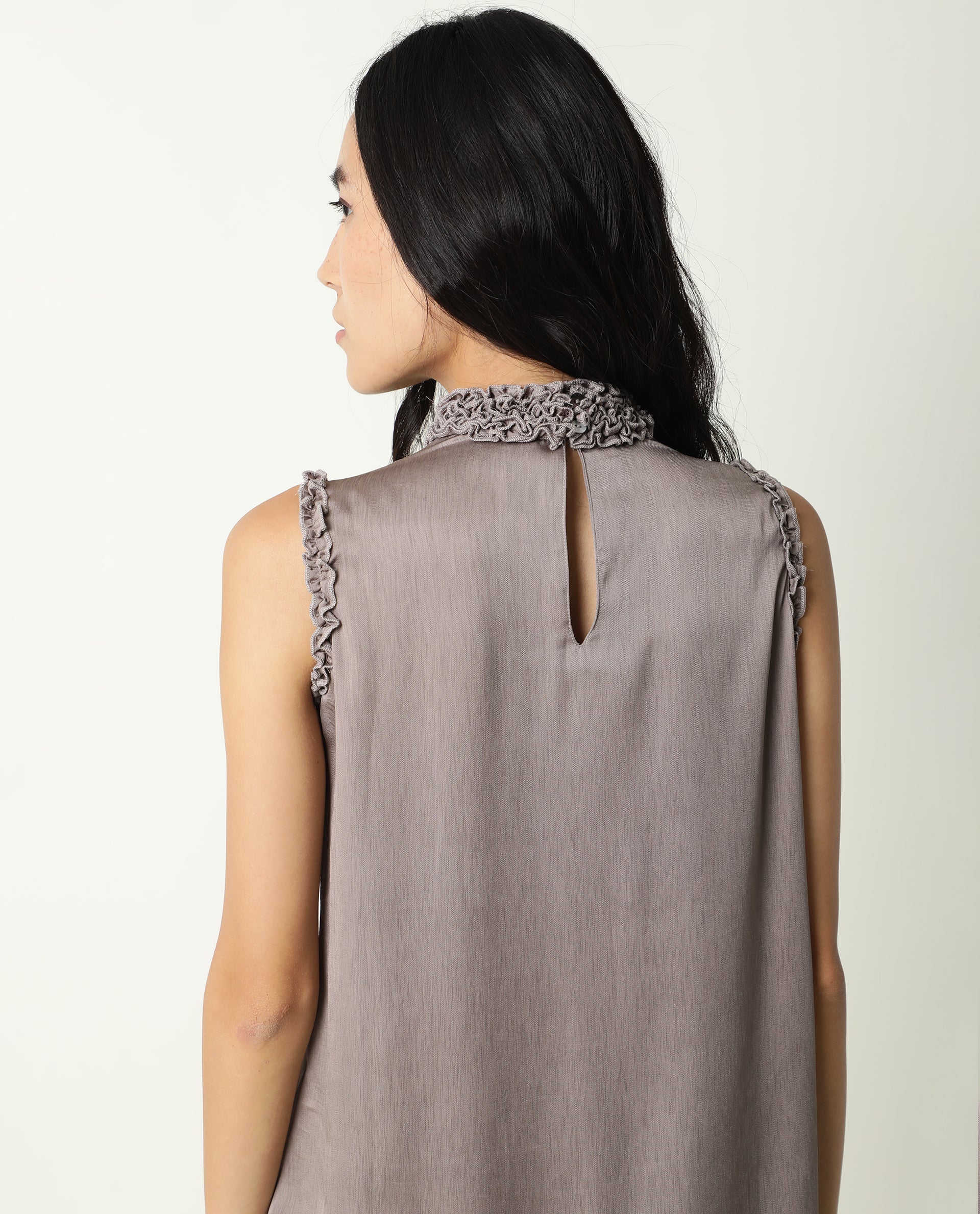 Rareism Womens Baileys Beige Top Polyester Fabric Sleeveless Ruffled Neck - Image 3