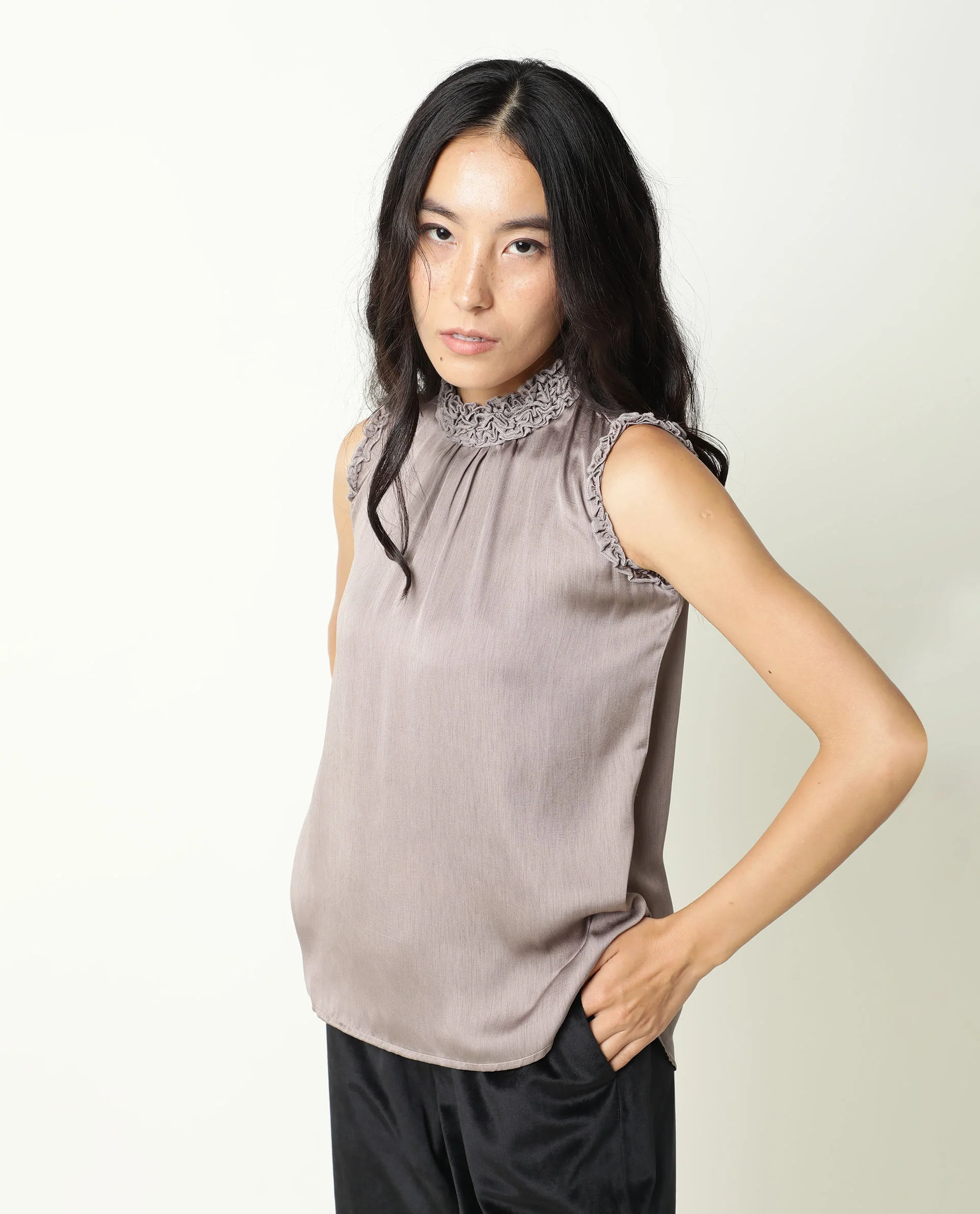 Rareism Womens Baileys Beige Top Polyester Fabric Sleeveless Ruffled Neck - Image 7