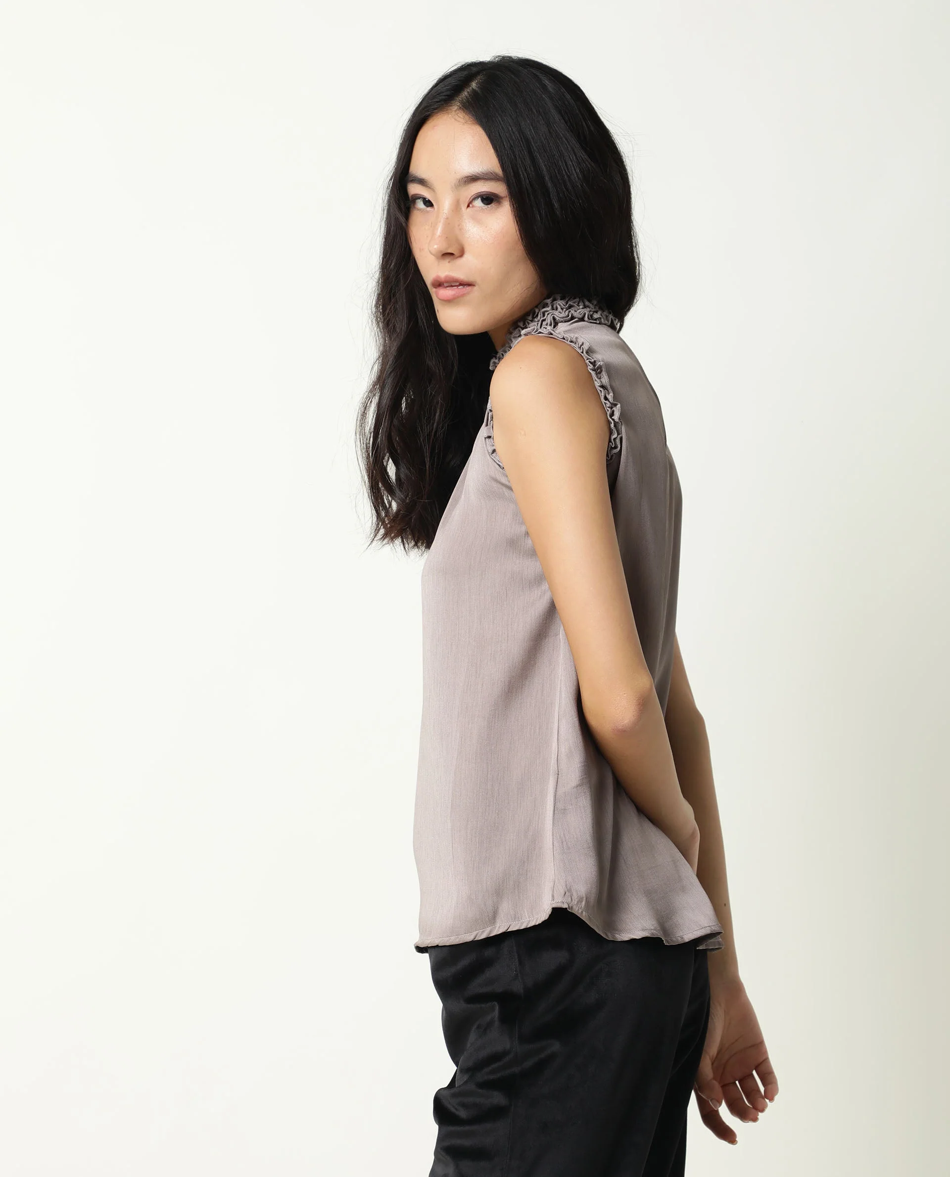 Rareism Womens Baileys Beige Top Polyester Fabric Sleeveless Ruffled Neck - Image 8