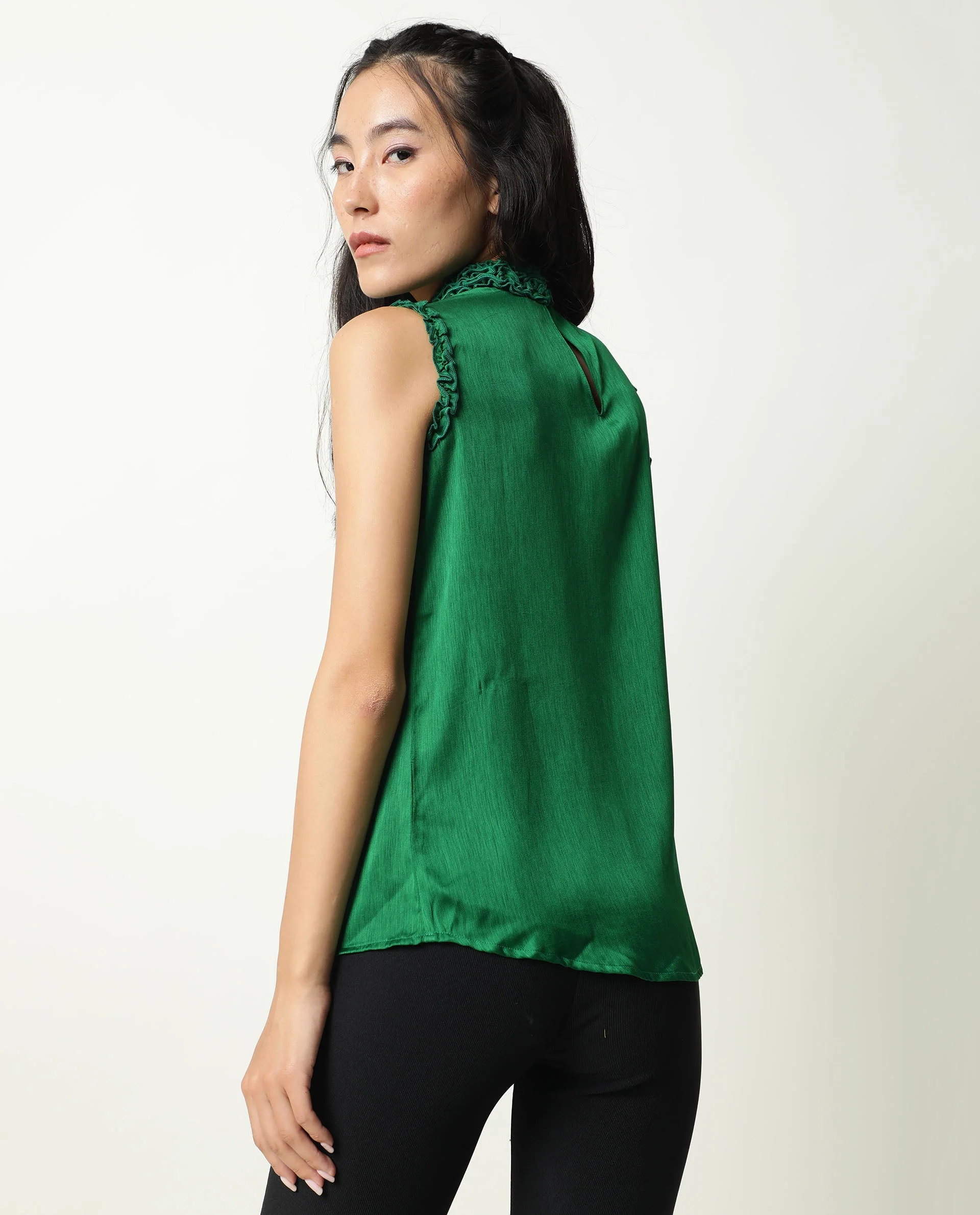 Rareism Womens Baileys Green Top Polyester Fabric Sleeveless Ruffled Neck - Image 10