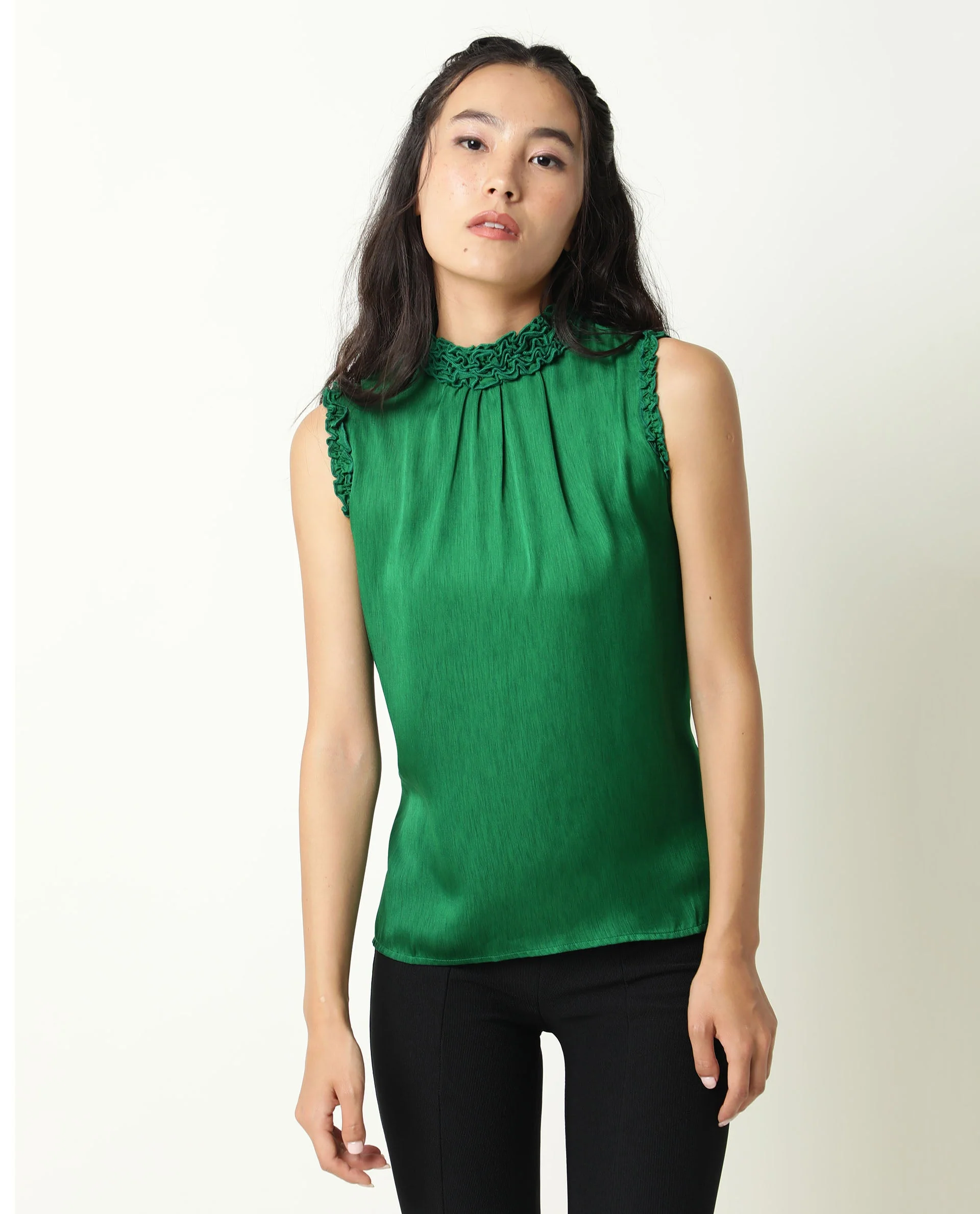 Rareism Womens Baileys Green Top Polyester Fabric Sleeveless Ruffled Neck - Image 7