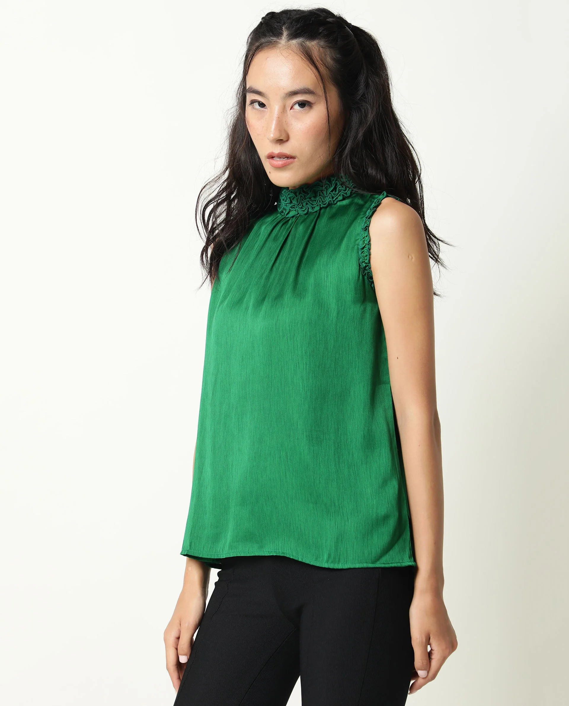 Rareism Womens Baileys Green Top Polyester Fabric Sleeveless Ruffled Neck - Image 8