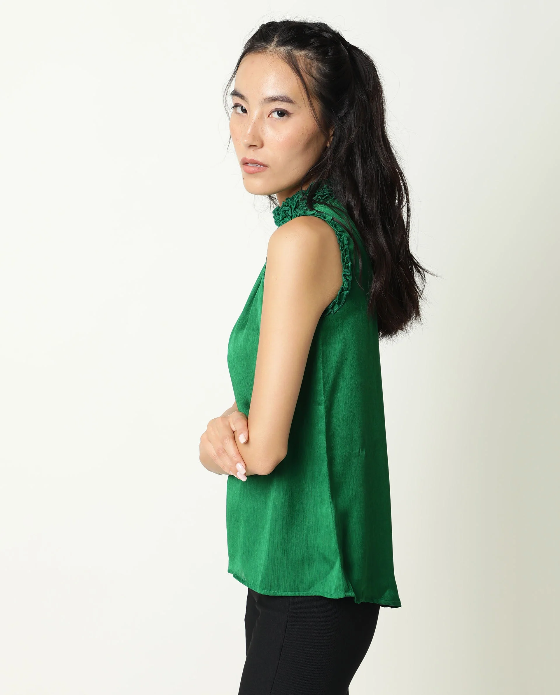 Rareism Womens Baileys Green Top Polyester Fabric Sleeveless Ruffled Neck - Image 9