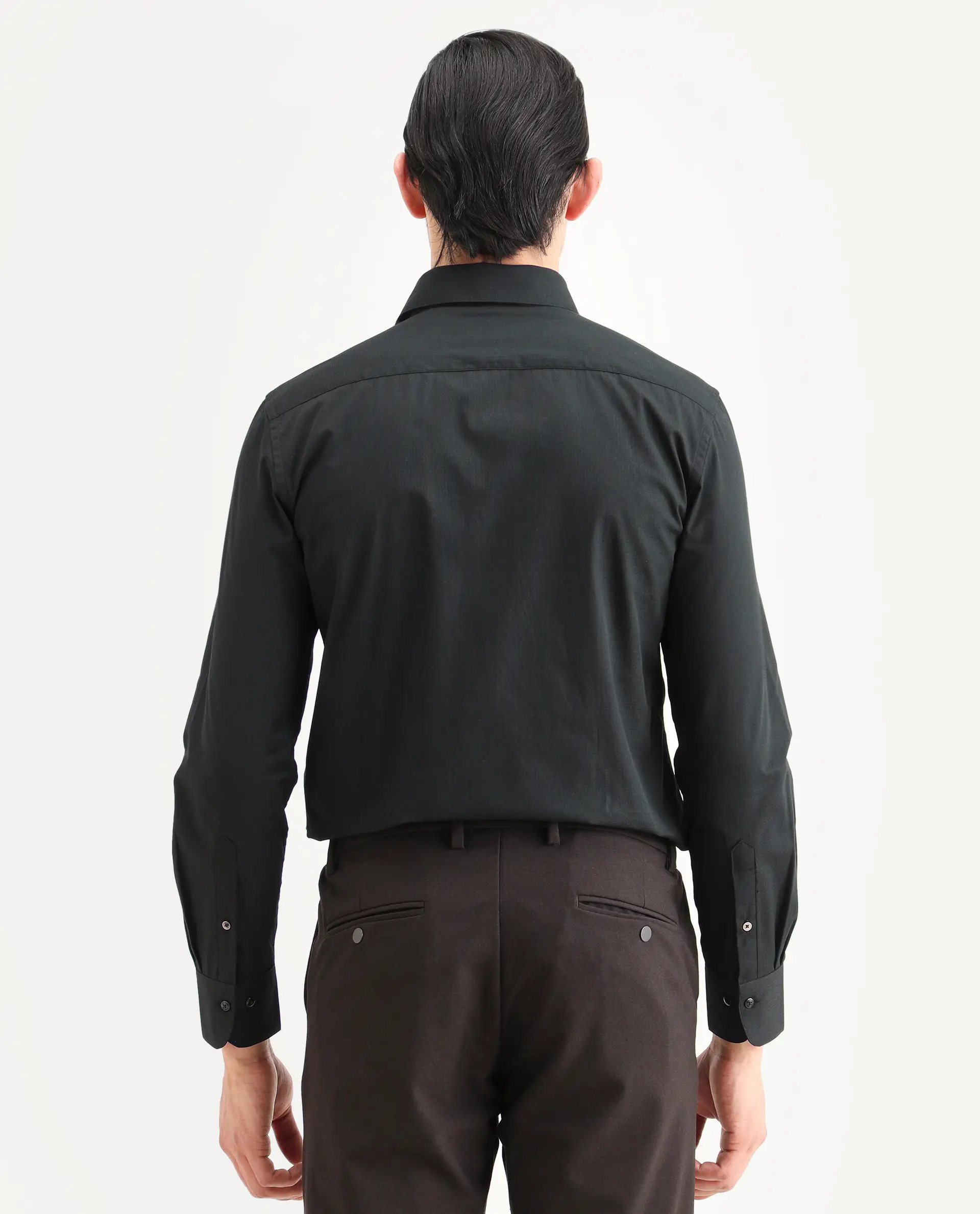 Rare Rabbit Men's Bains Black Cotton Fabric Full Sleeve Spread Collar Regular Fit Plain Shirt - Image 7