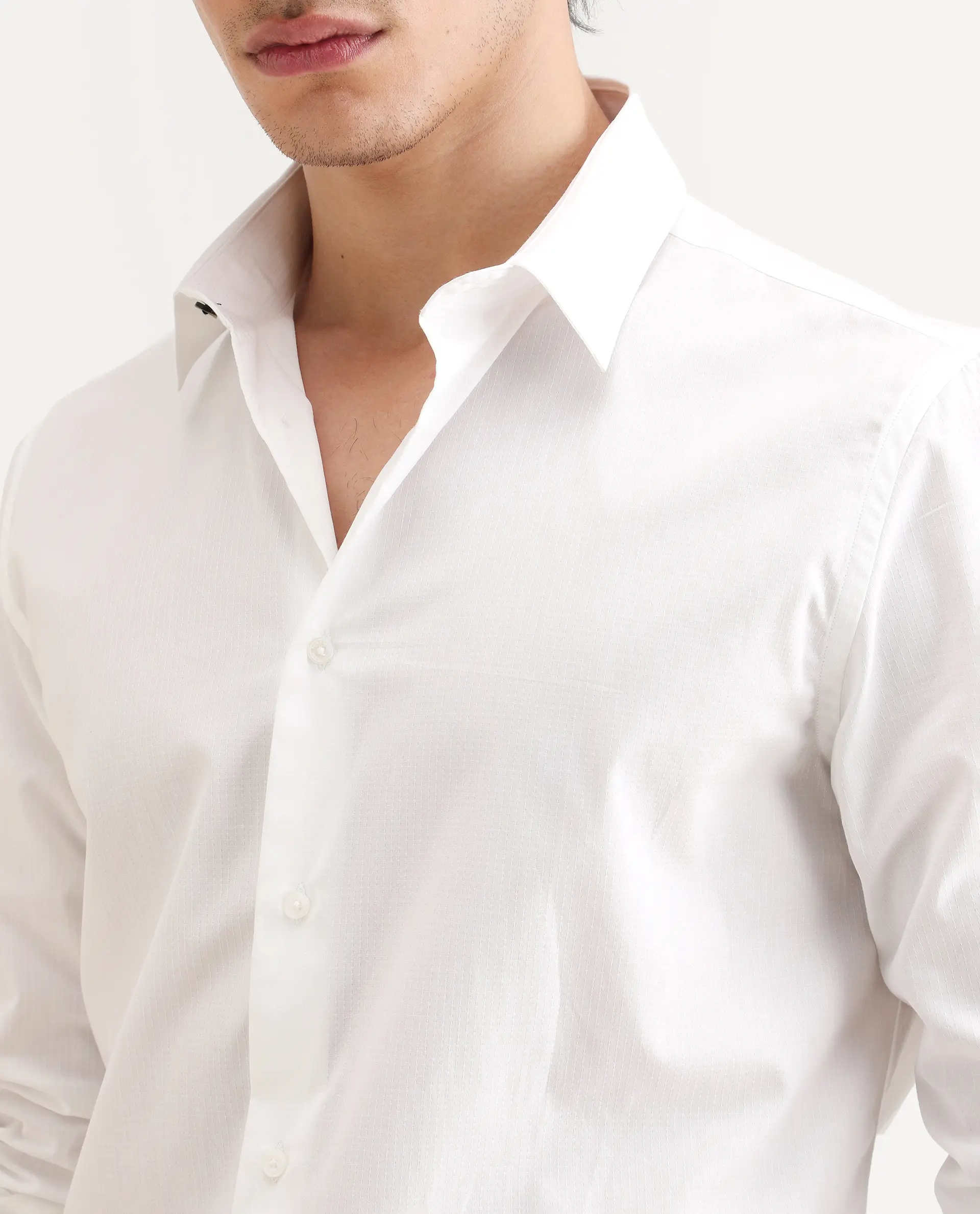 Rare Rabbit Men's Bains White Cotton Fabric Full Sleeve Spread Collar Regular Fit Plain Shirt - Image 3