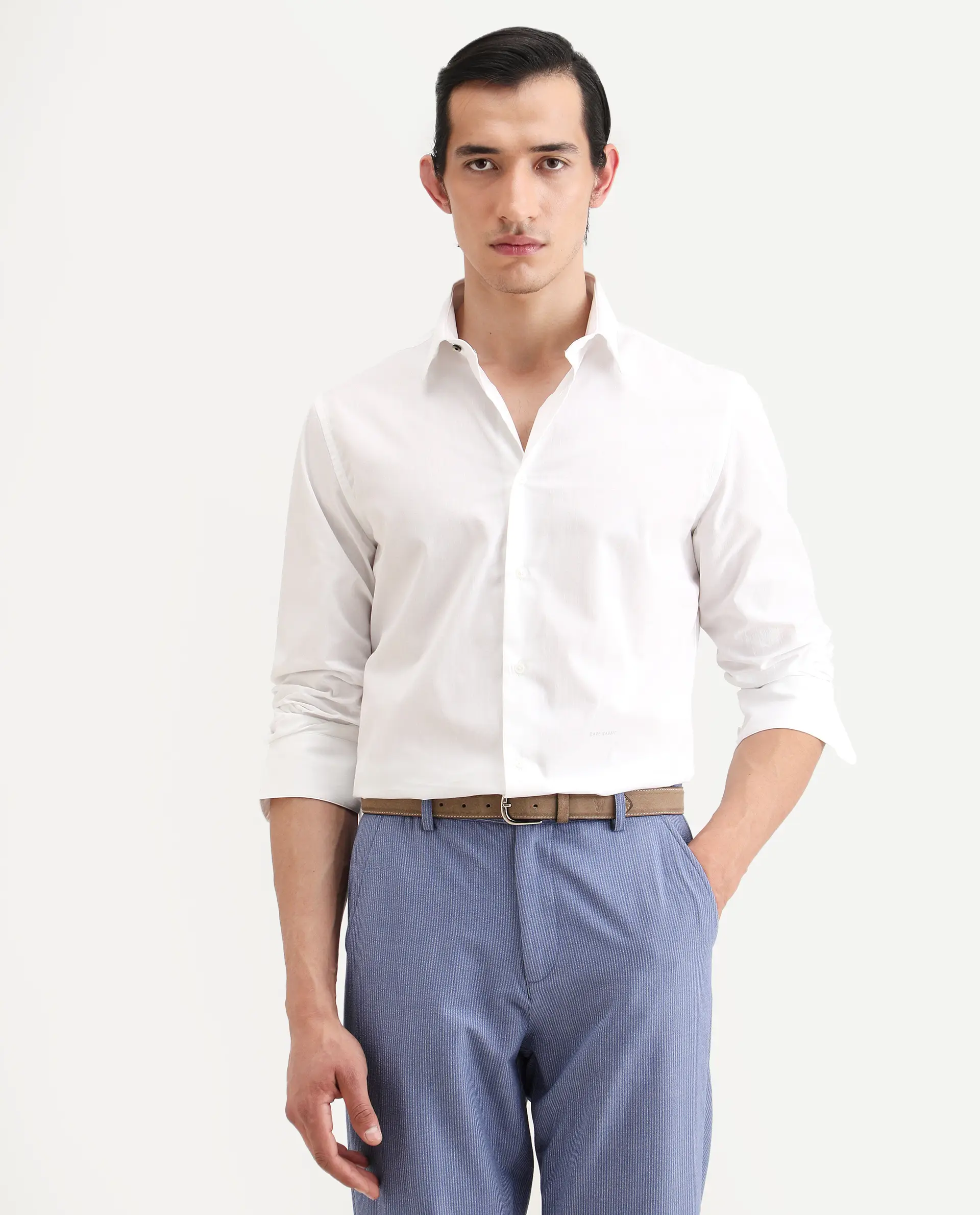 Rare Rabbit Men's Bains White Cotton Fabric Full Sleeve Spread Collar Regular Fit Plain Shirt - Image 4