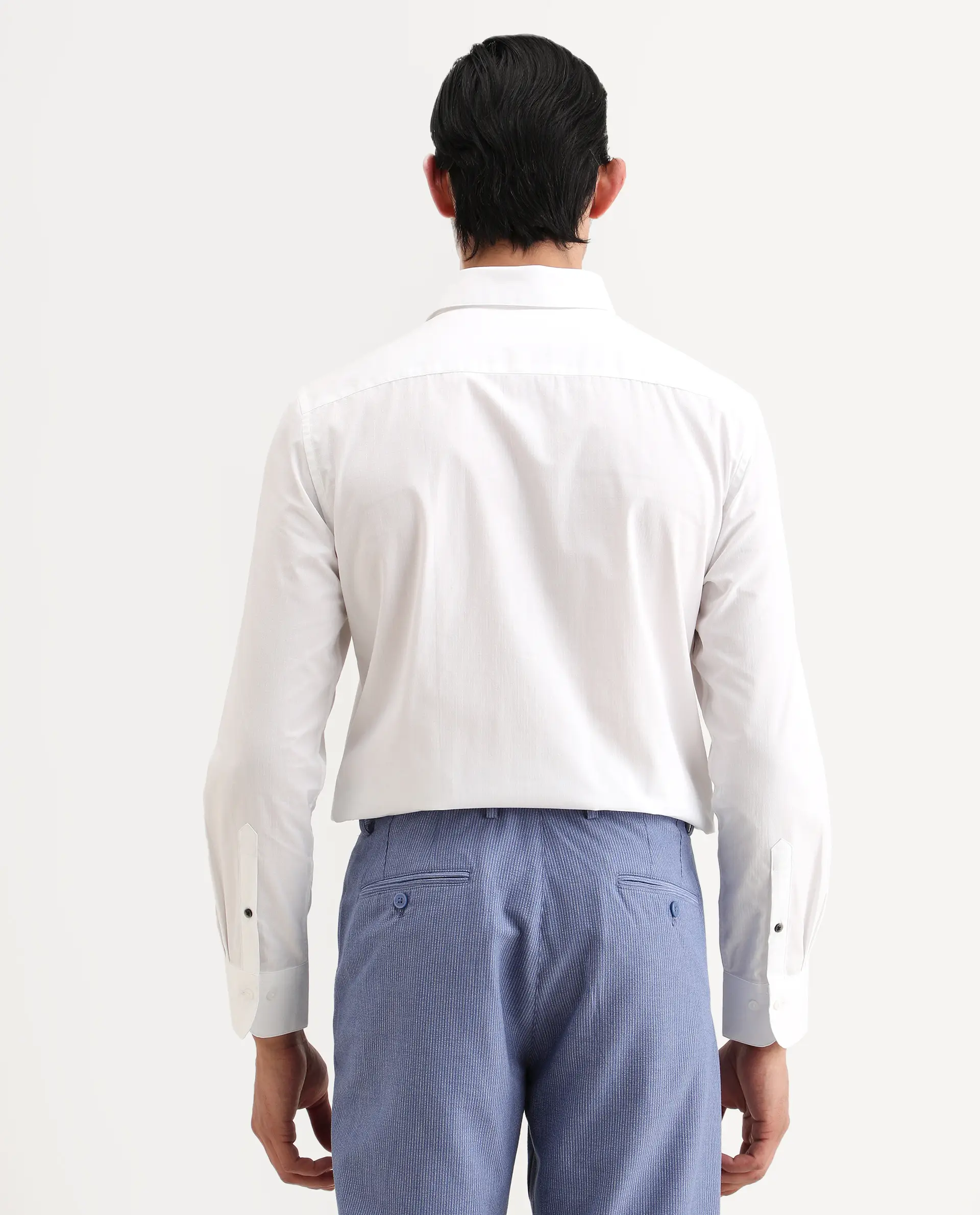 Rare Rabbit Men's Bains White Cotton Fabric Full Sleeve Spread Collar Regular Fit Plain Shirt - Image 7