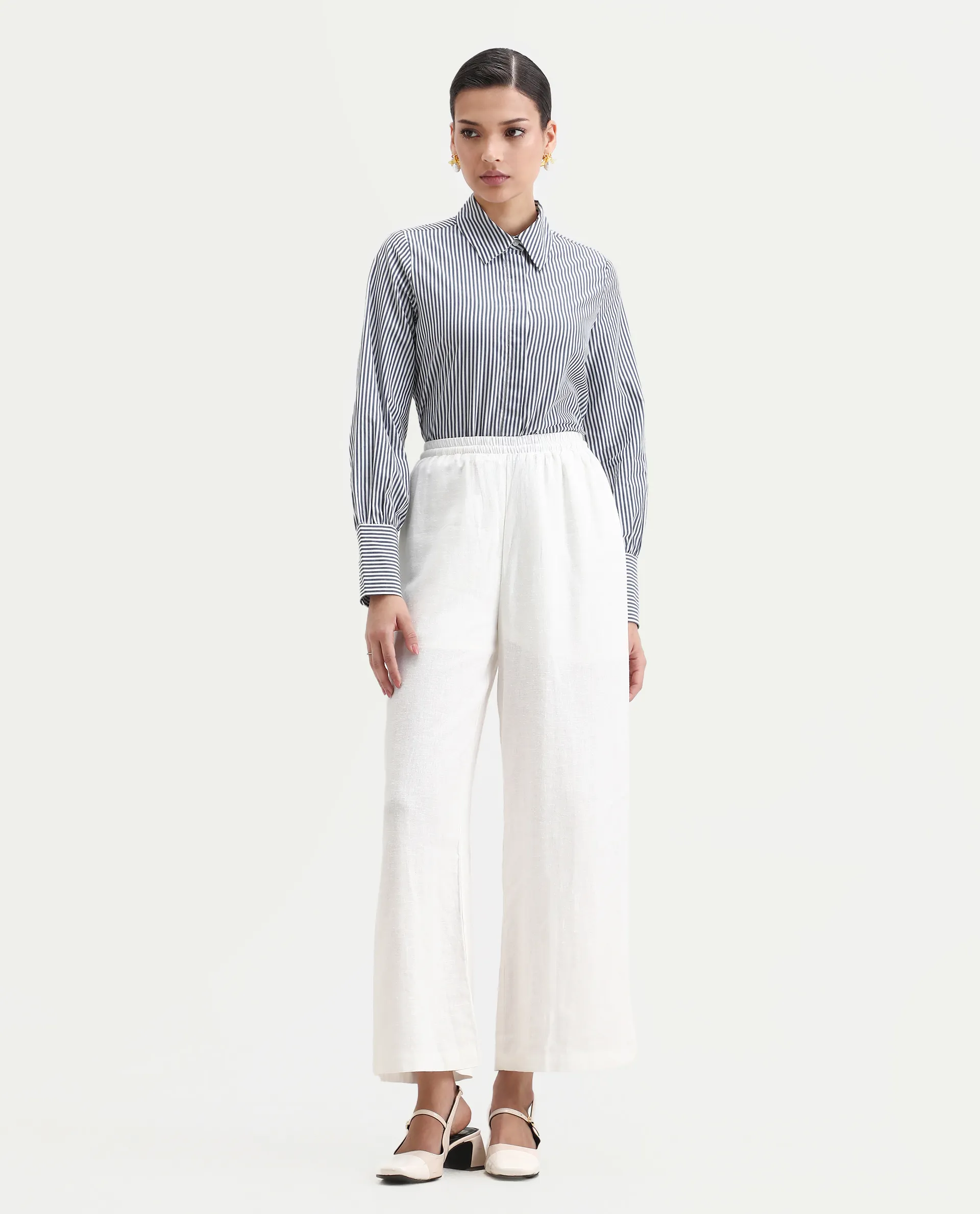Rareism Women's Bajoc Navy Cotton Collared Neck Regular Fit Shirt - Image 2