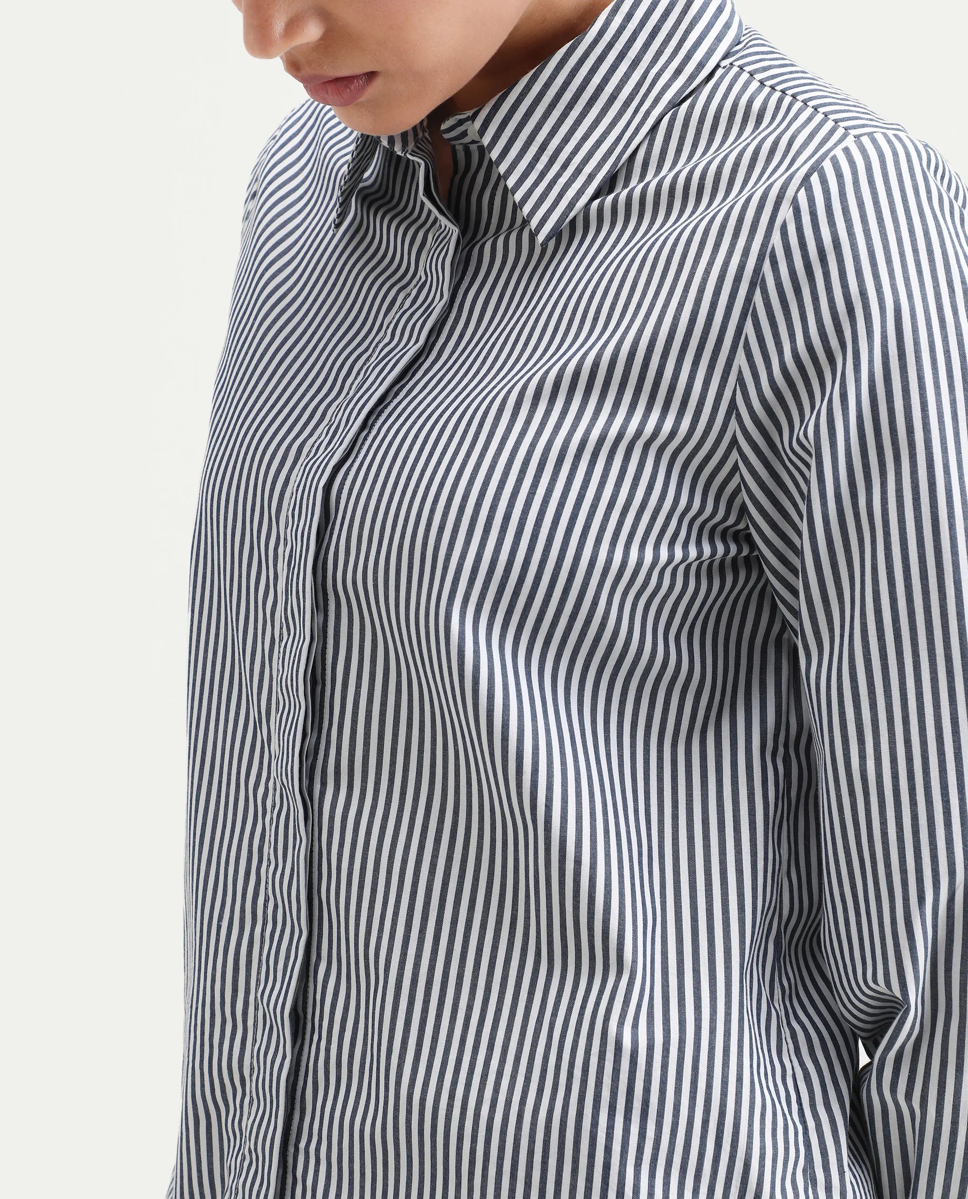 Rareism Women's Bajoc Navy Cotton Collared Neck Regular Fit Shirt - Image 3