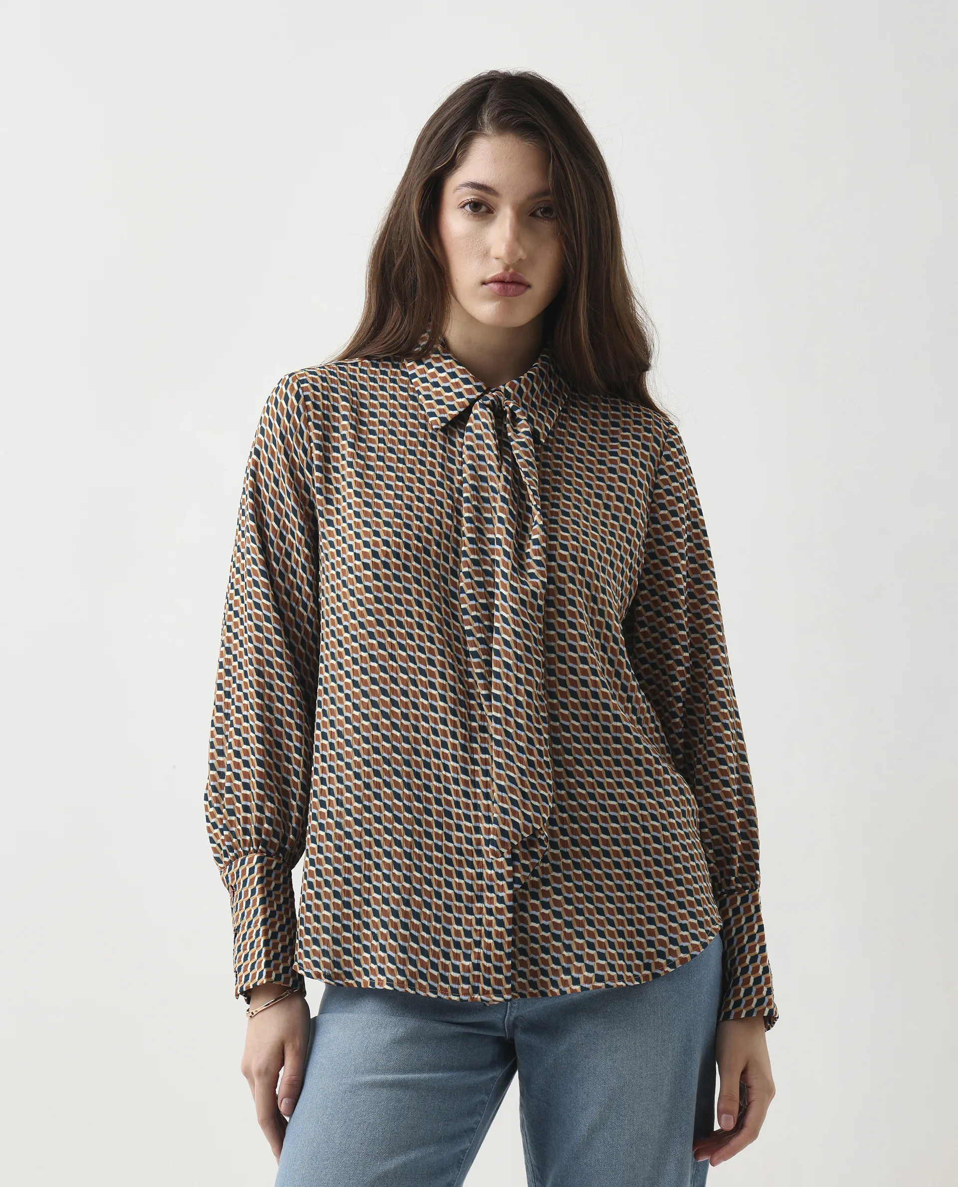 Rareism Women's Bajor Multi Polyester Cuffed Sleeve Collared Neck Regular Fit Shirt - Image 2