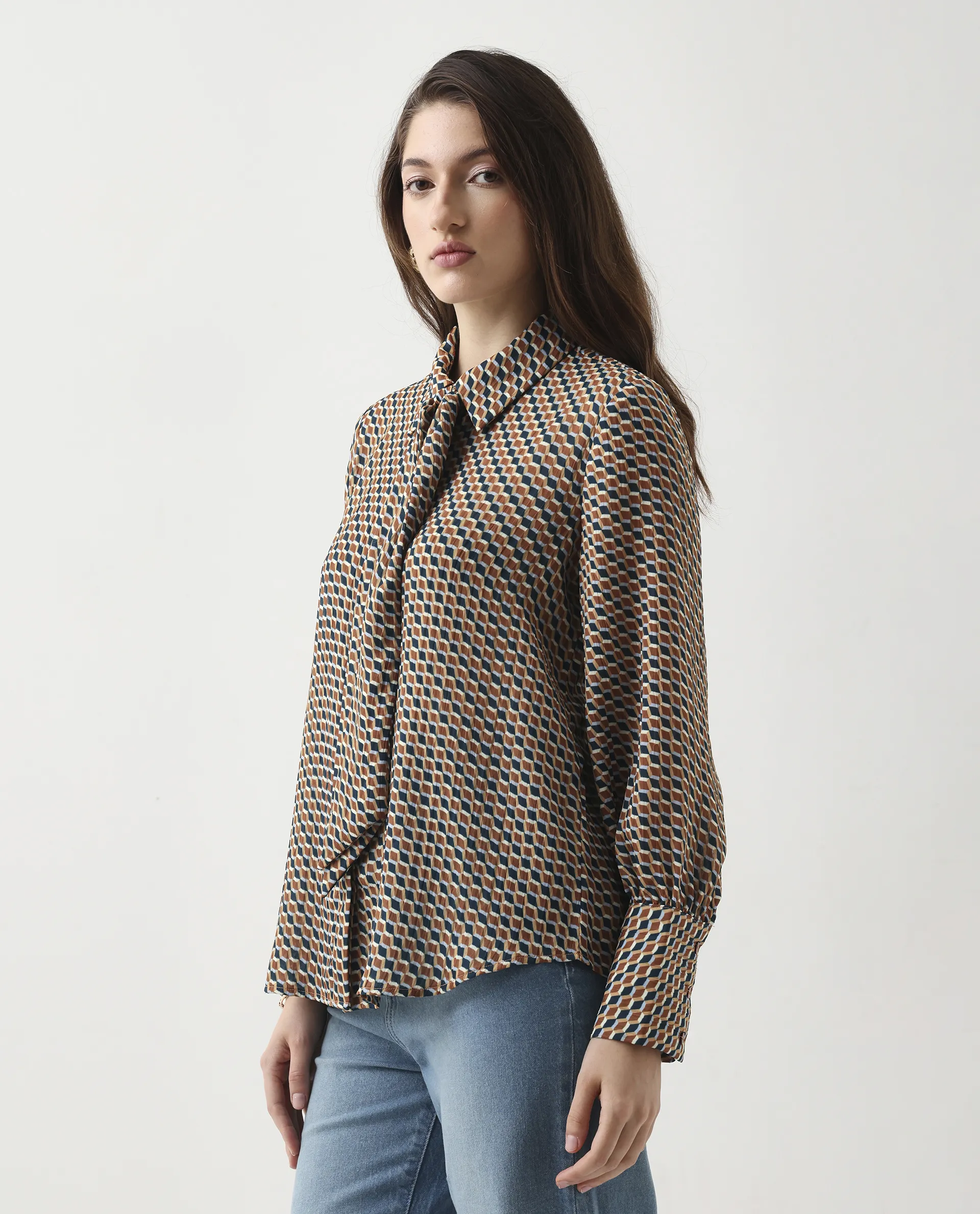 Rareism Women's Bajor Multi Polyester Cuffed Sleeve Collared Neck Regular Fit Shirt - Image 4