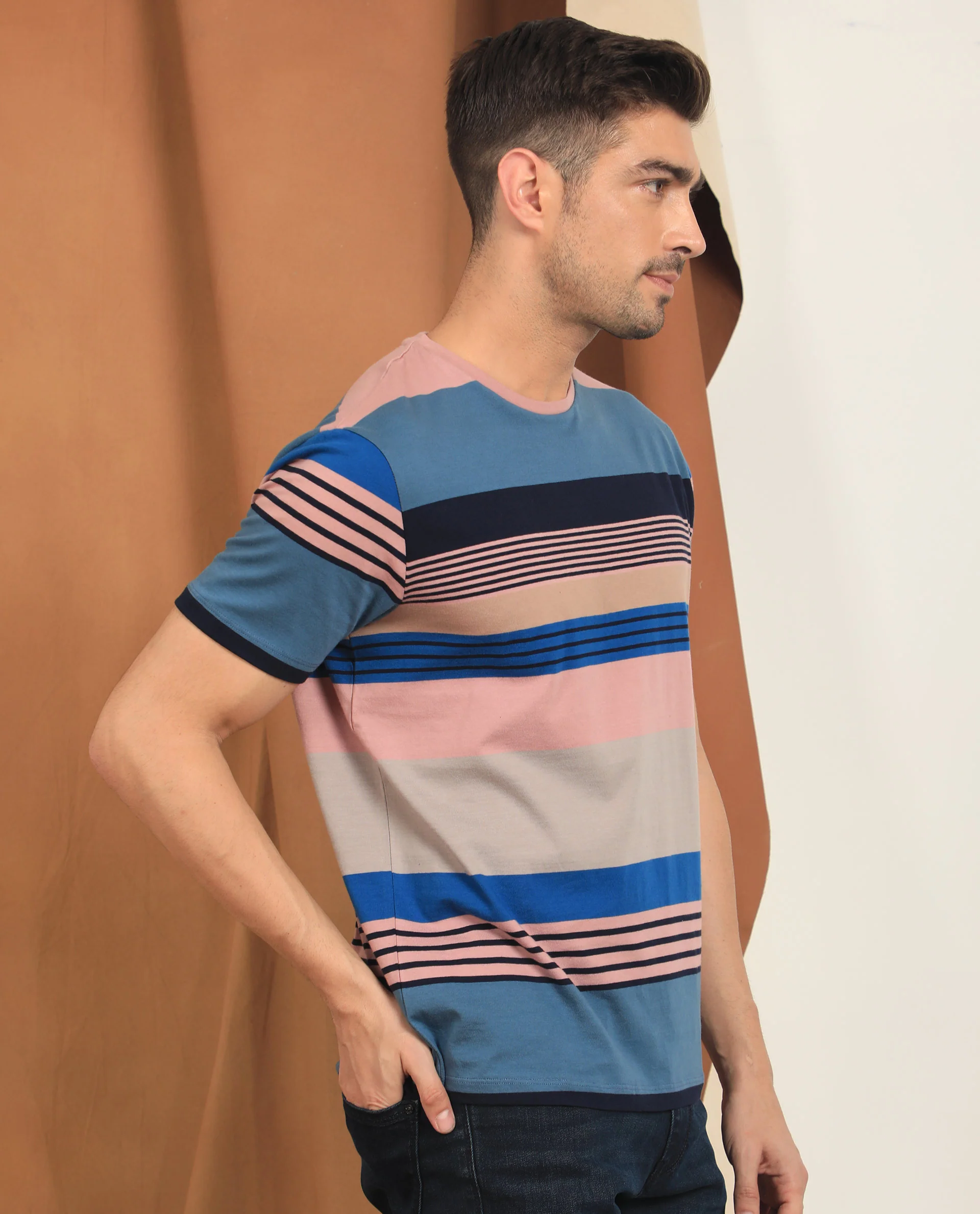 Rare Rabbit Men's Bakerr Blue Regular Fit T-Shirt - Image 7