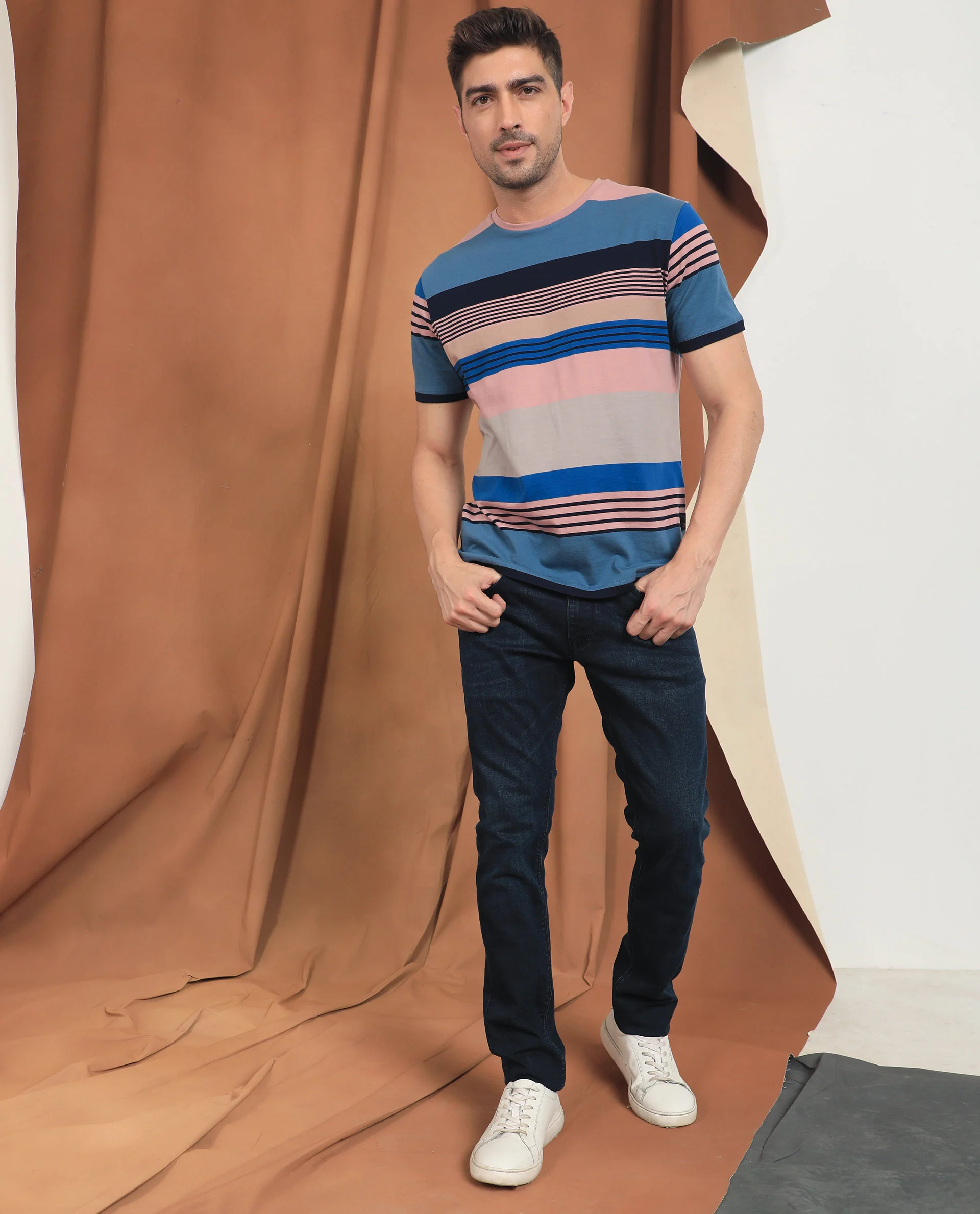 Rare Rabbit Men's Bakerr Blue Regular Fit T-Shirt - Image 8