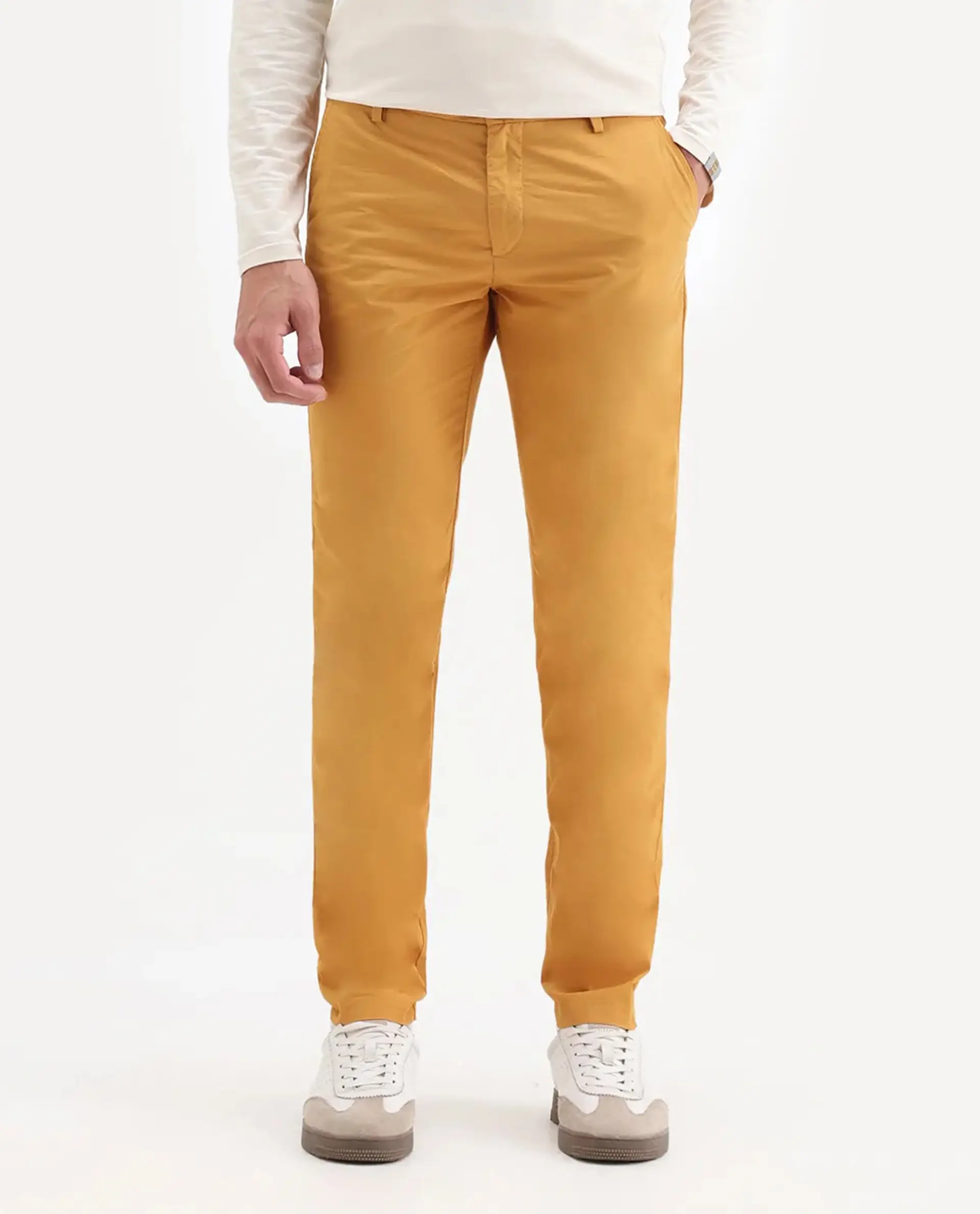 Rare Rabbit Men's Bake Mustard Cotton Plain Regular Fit Trouser - Image 7