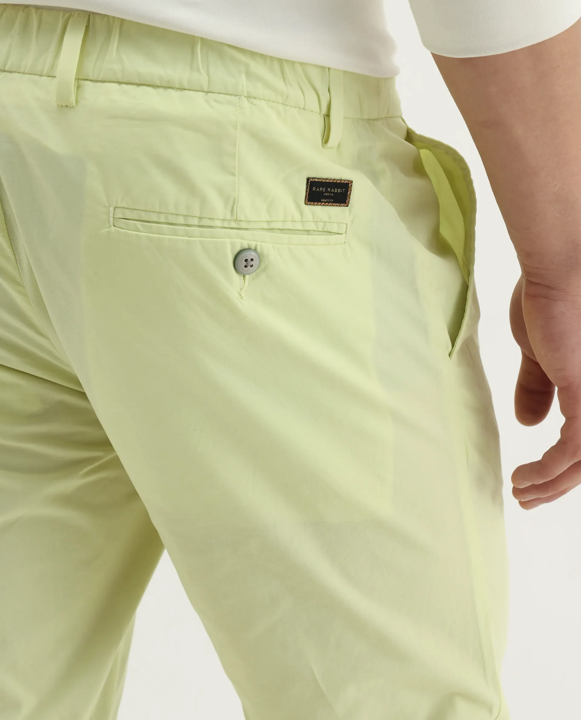 Rare Rabbit Men's Bake Yellow Cotton Plain Regular Fit Trouser - Image 6