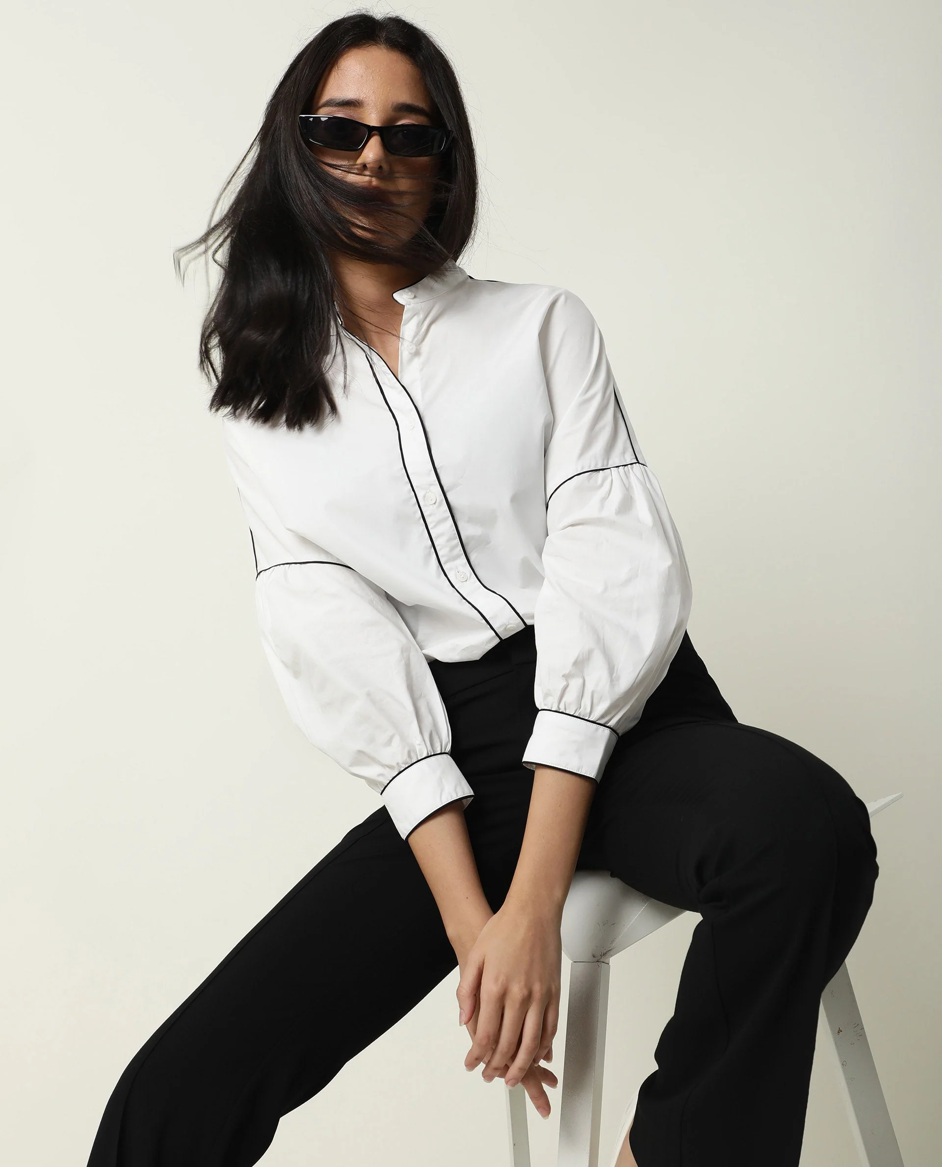 Rareism Womens Baki White Top Cotton Fabric Regular Fit Cuffed Sleeve Collared Neck - Image 2