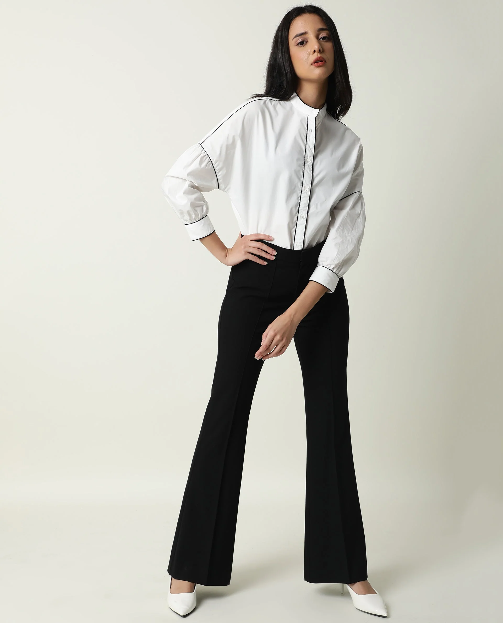 Rareism Womens Baki White Top Cotton Fabric Regular Fit Cuffed Sleeve Collared Neck - Image 3