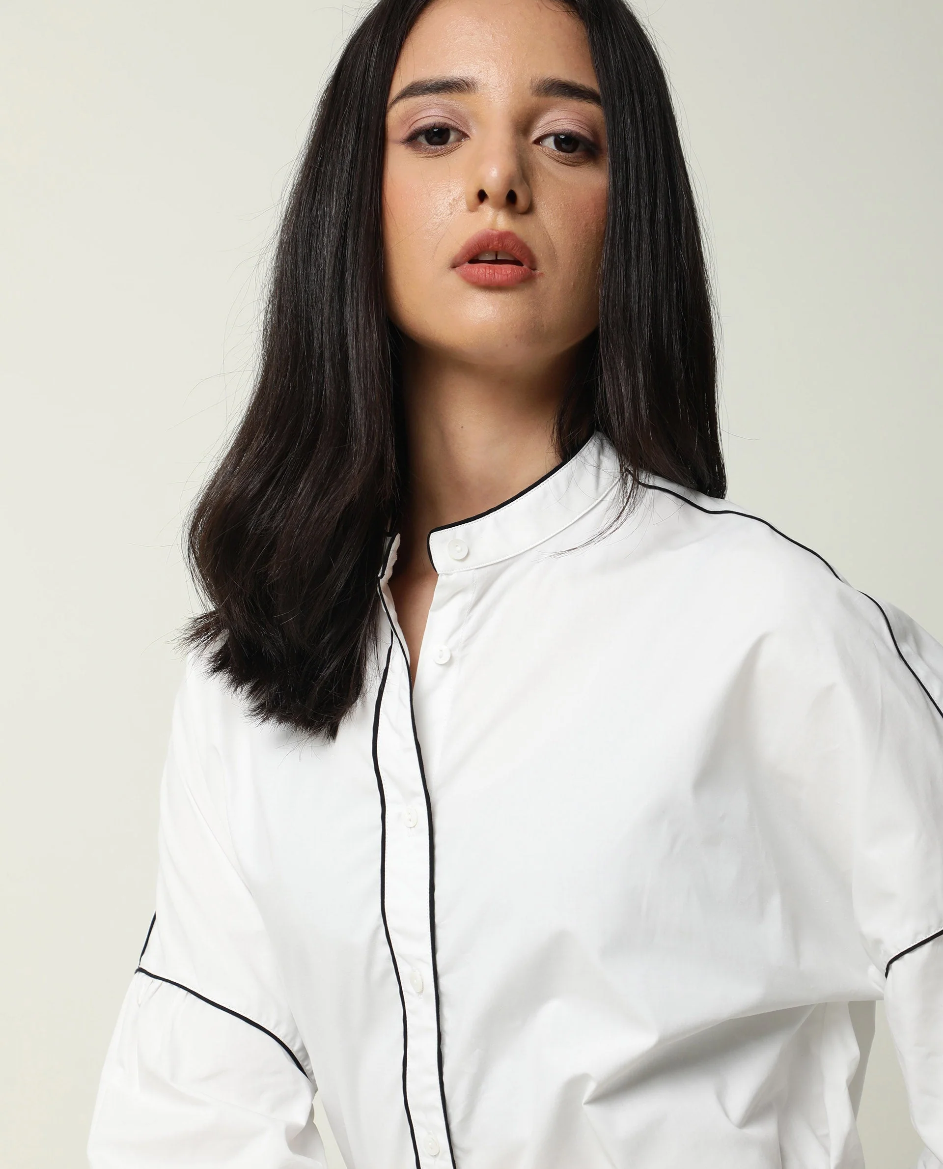 Rareism Womens Baki White Top Cotton Fabric Regular Fit Cuffed Sleeve Collared Neck - Image 5