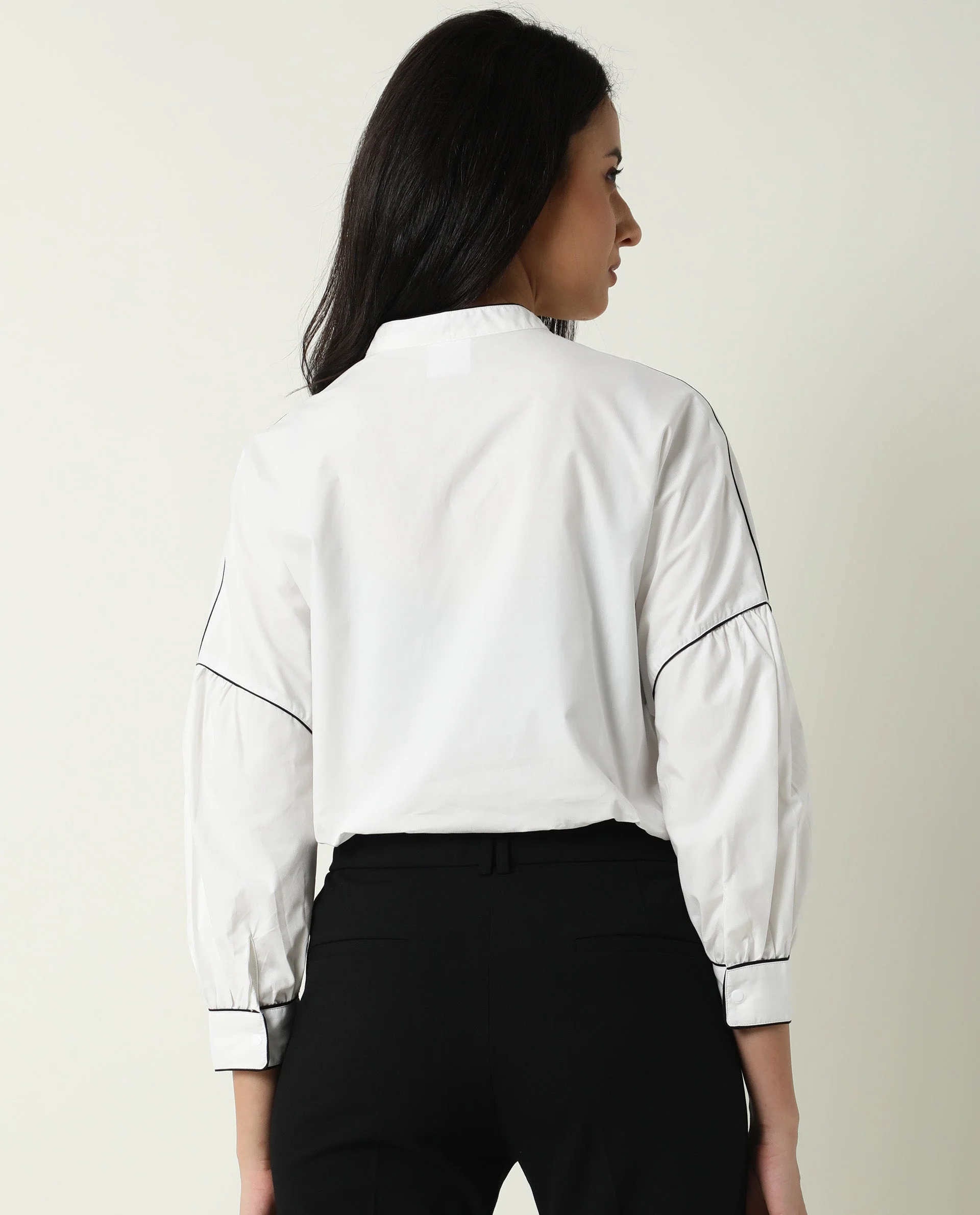 Rareism Womens Baki White Top Cotton Fabric Regular Fit Cuffed Sleeve Collared Neck - Image 6