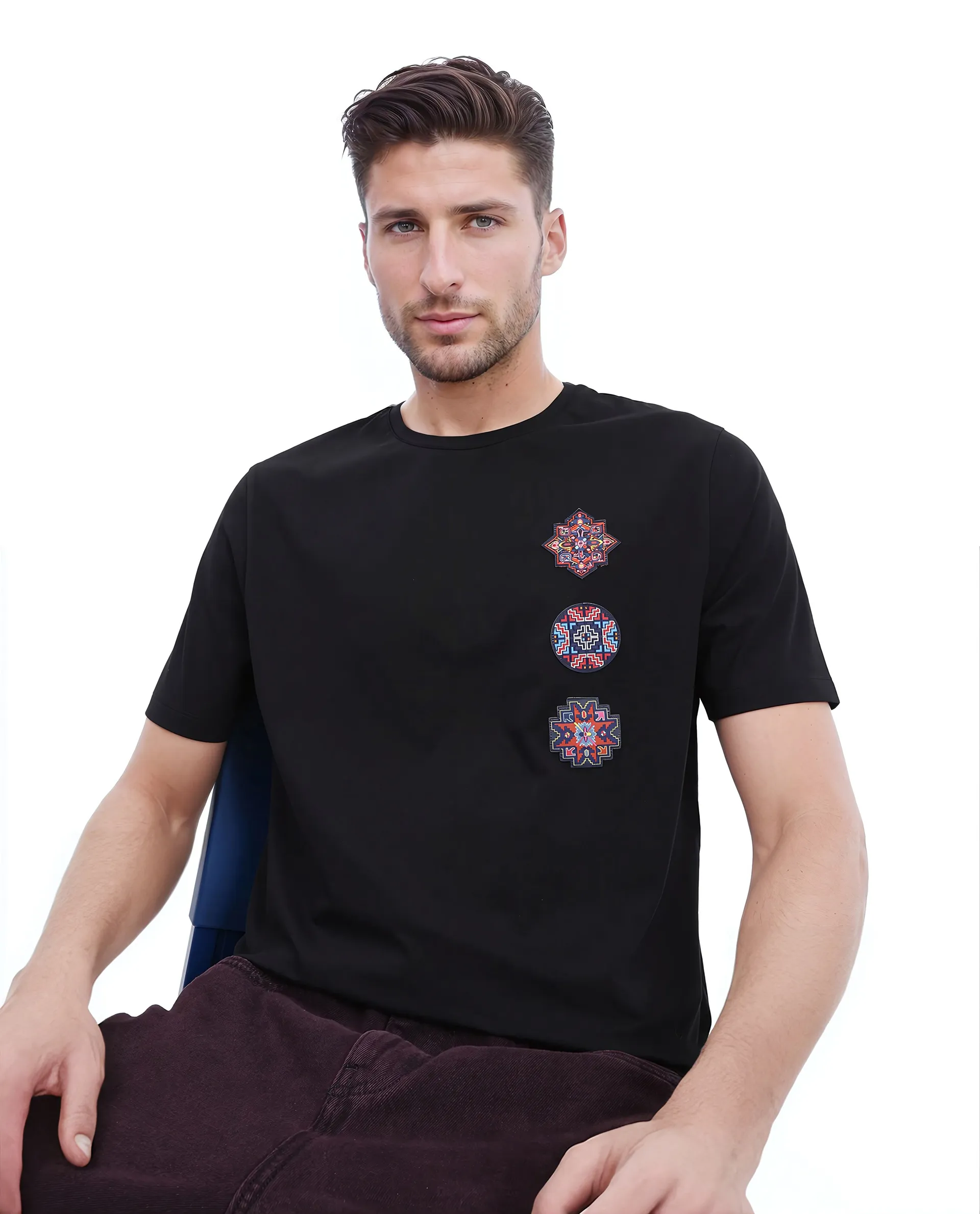 Rare Rabbit Men's Bale Black Cotton Blend Graphic Print Relaxed Fit Half Sleeve Crew Neck T-Shirt - Image 4