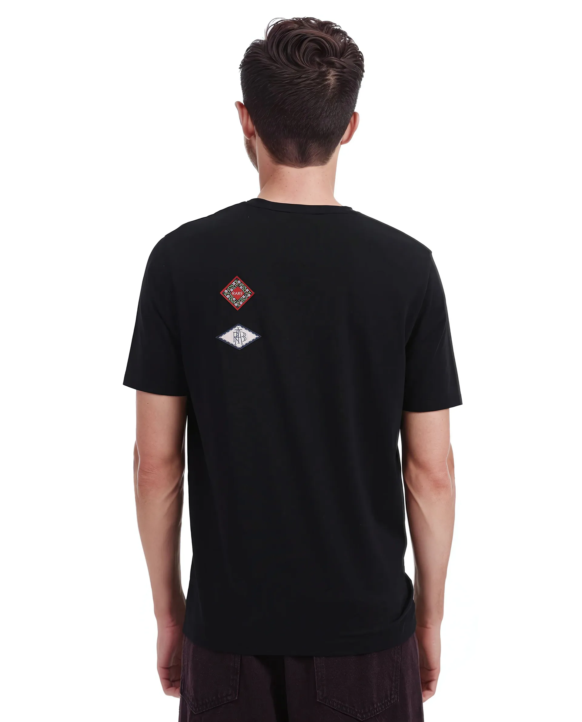Rare Rabbit Men's Bale Black Cotton Blend Graphic Print Relaxed Fit Half Sleeve Crew Neck T-Shirt - Image 5