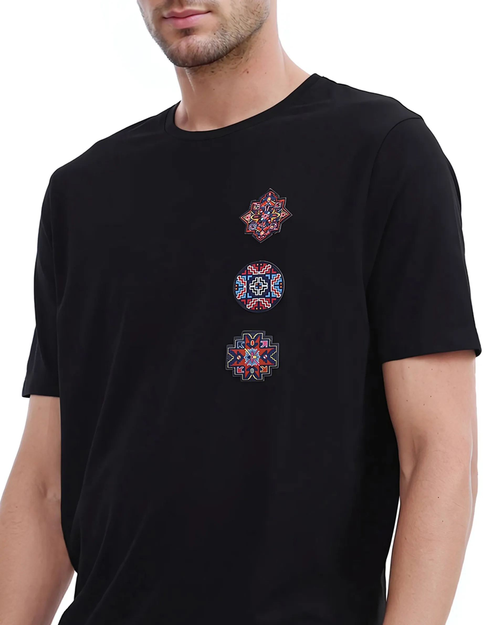 Rare Rabbit Men's Bale Black Cotton Blend Graphic Print Relaxed Fit Half Sleeve Crew Neck T-Shirt - Image 6
