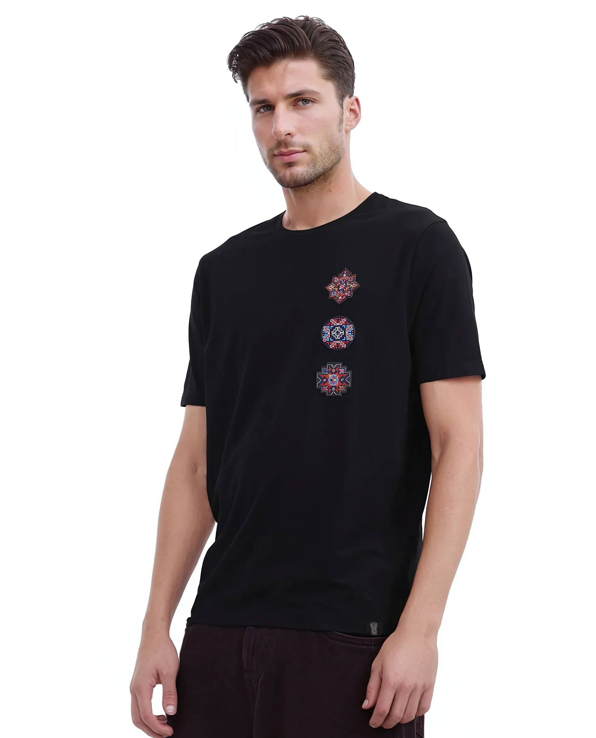Rare Rabbit Men's Bale Black Cotton Blend Graphic Print Relaxed Fit Half Sleeve Crew Neck T-Shirt - Image 7