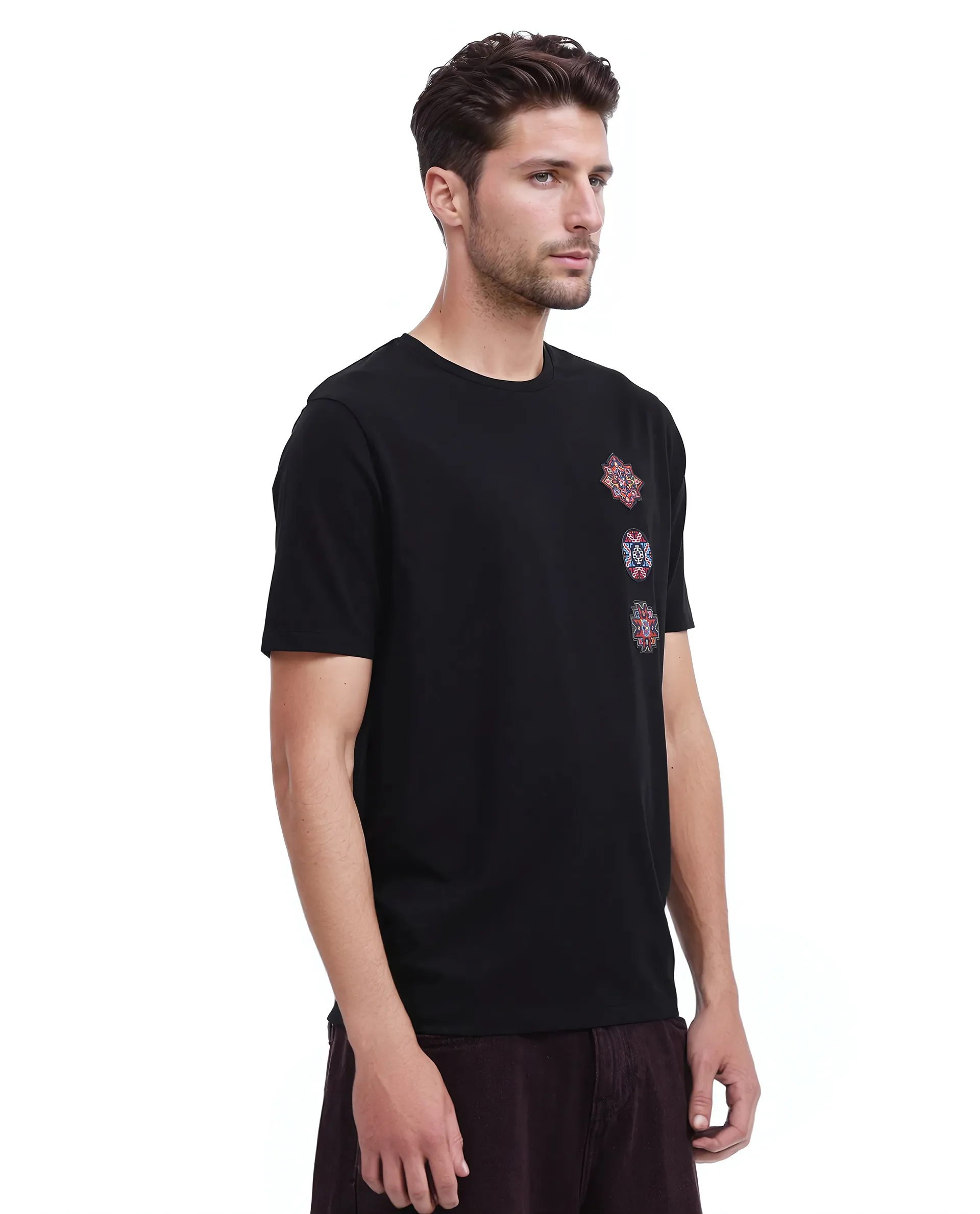 Rare Rabbit Men's Bale Black Cotton Blend Graphic Print Relaxed Fit Half Sleeve Crew Neck T-Shirt - Image 8