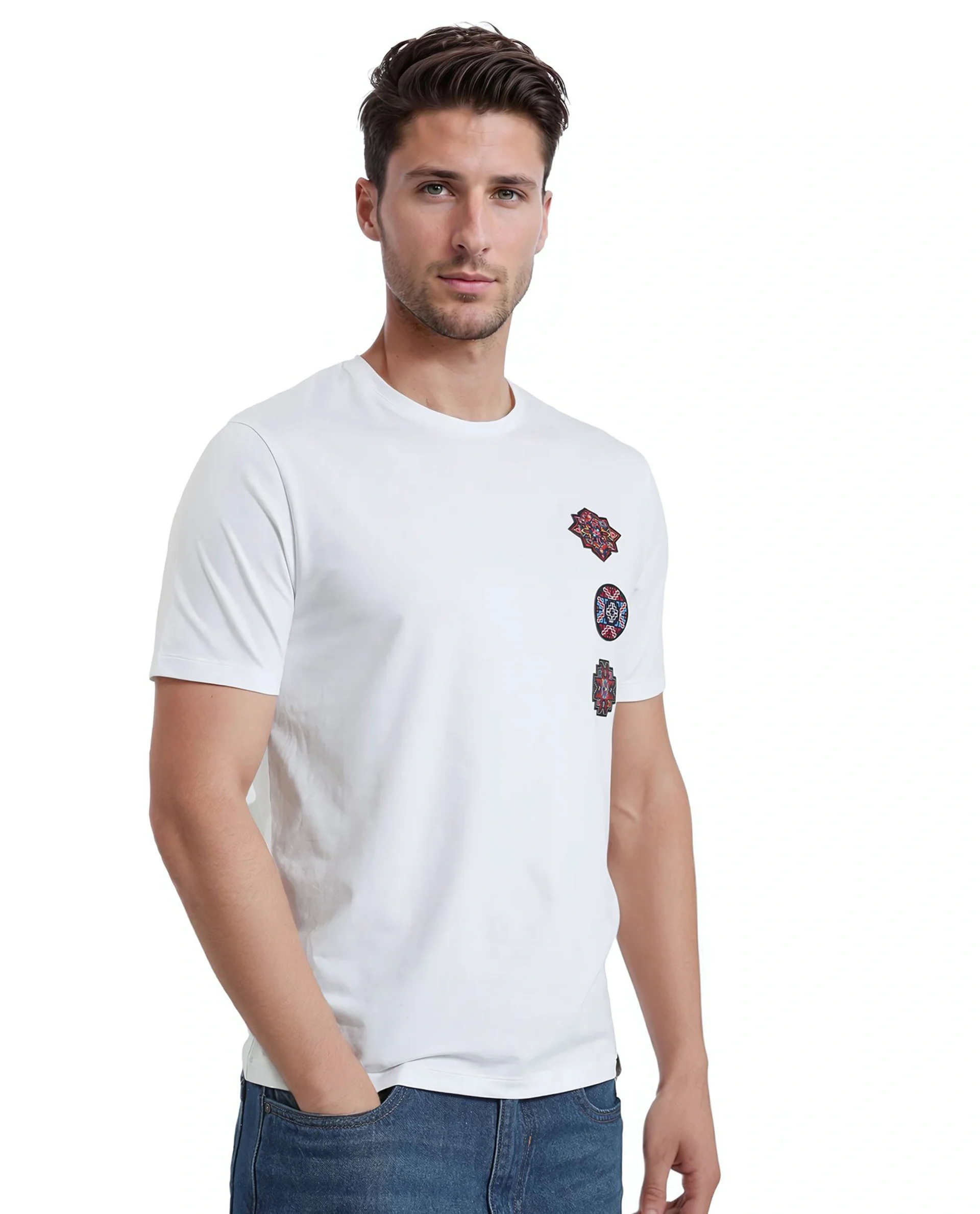 Rare Rabbit Men's Bale White Cotton Blend Graphic Print Relaxed Fit Half Sleeve Crew Neck T-Shirt - Image 4