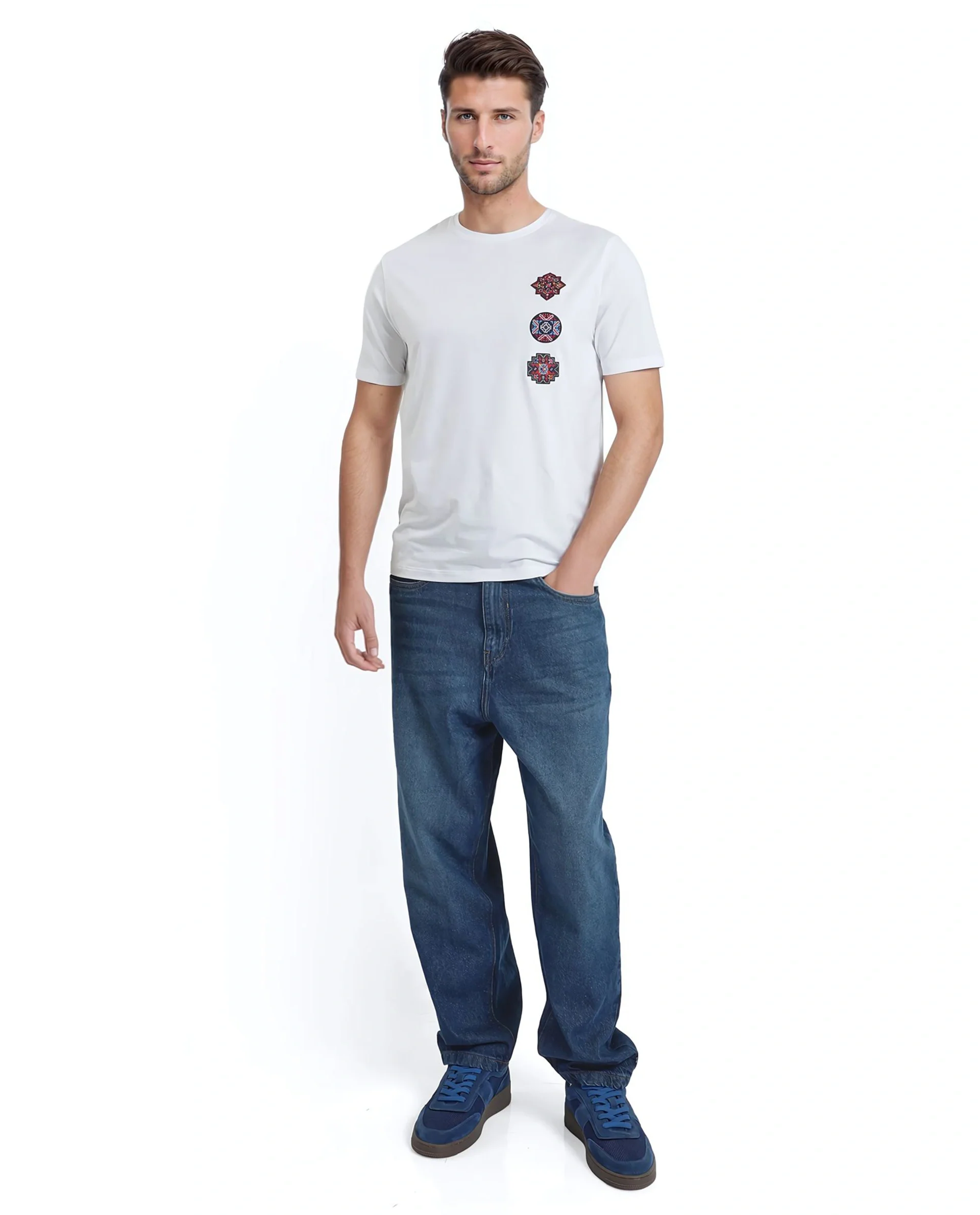 Rare Rabbit Men's Bale White Cotton Blend Graphic Print Relaxed Fit Half Sleeve Crew Neck T-Shirt - Image 5