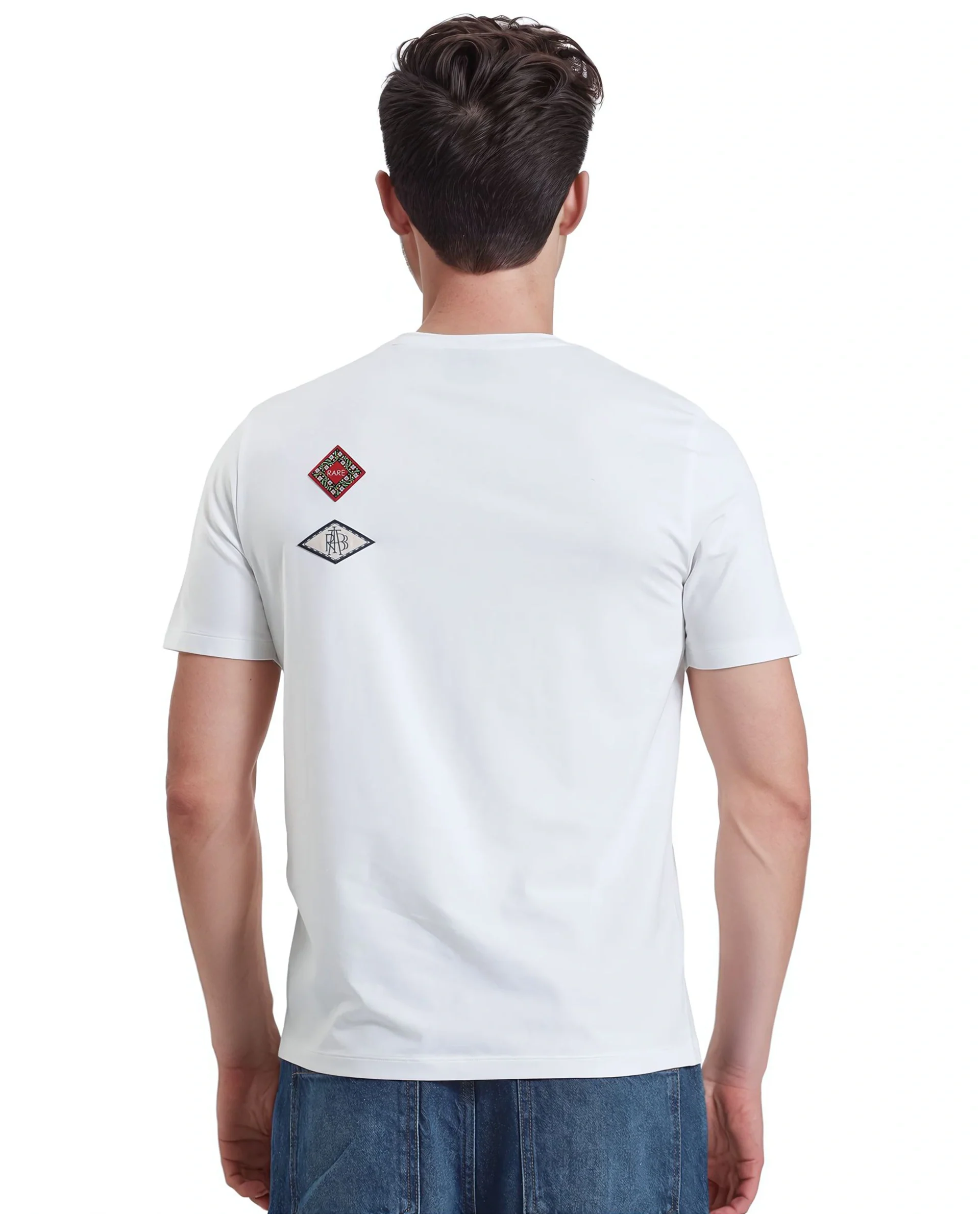 Rare Rabbit Men's Bale White Cotton Blend Graphic Print Relaxed Fit Half Sleeve Crew Neck T-Shirt - Image 6