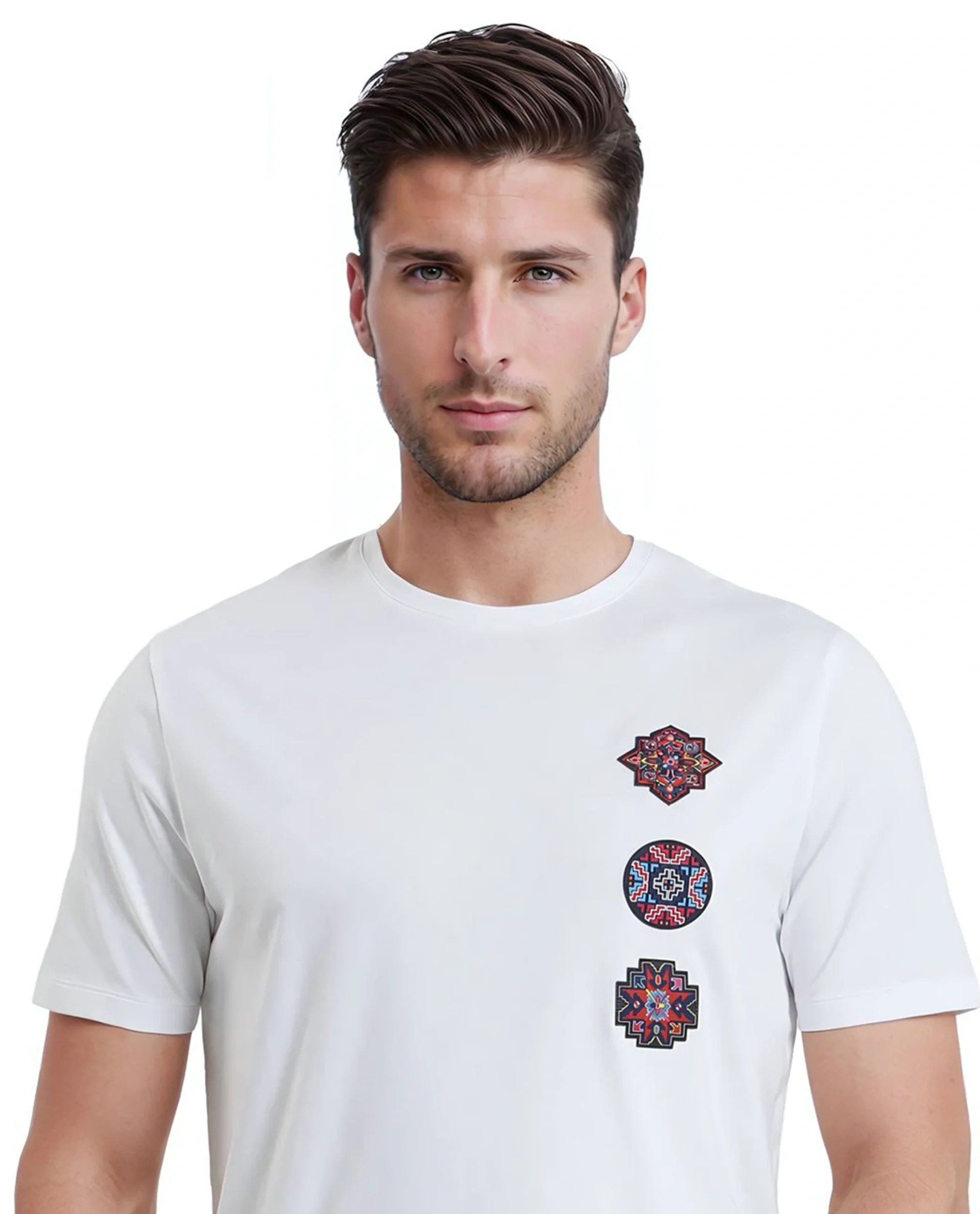 Rare Rabbit Men's Bale White Cotton Blend Graphic Print Relaxed Fit Half Sleeve Crew Neck T-Shirt - Image 7