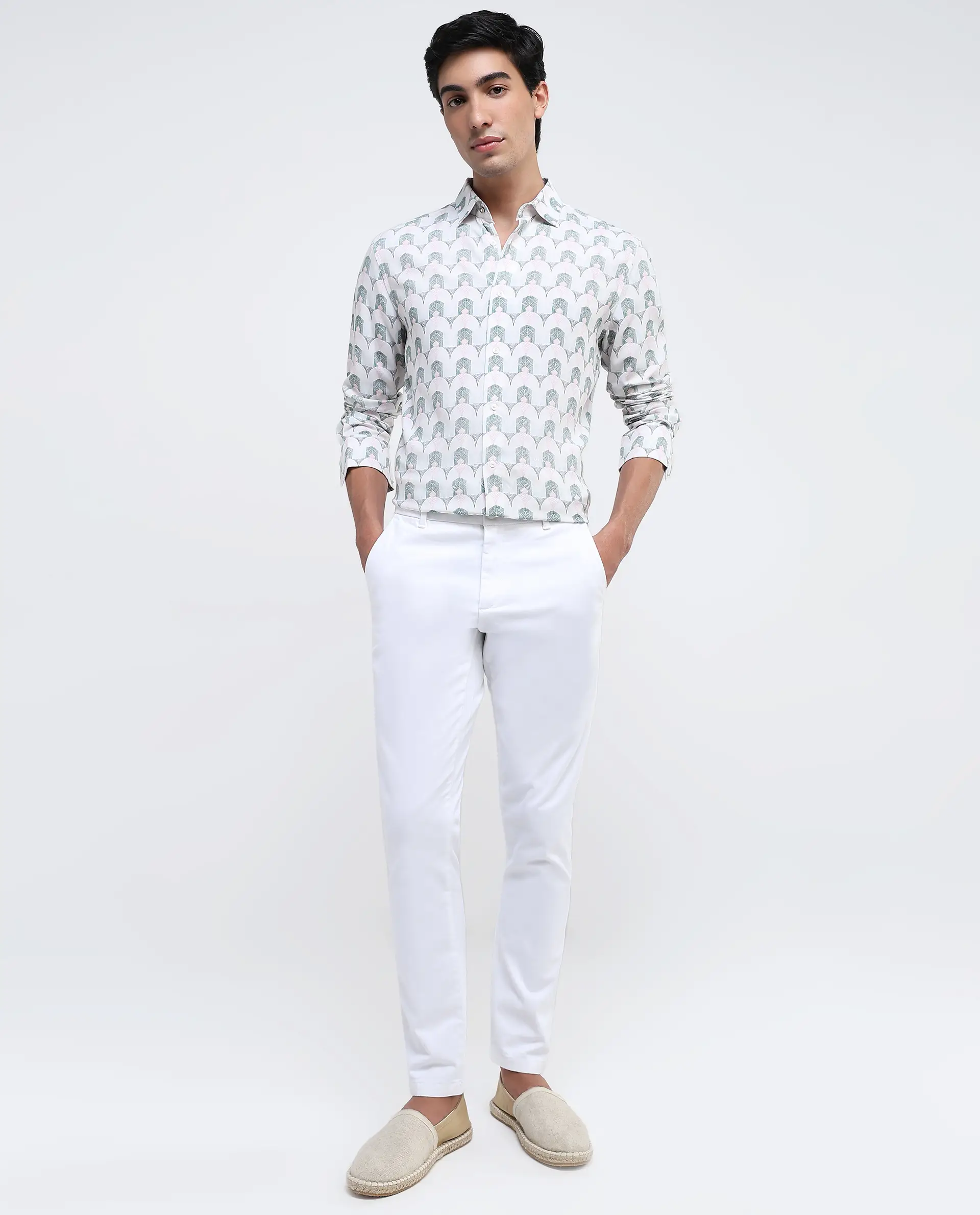 Rare Rabbit Men's Balic-1 Pastel Green Cotton Blend Geometric Print Regular Fit Full Sleeve Collared Shirt - Image 2