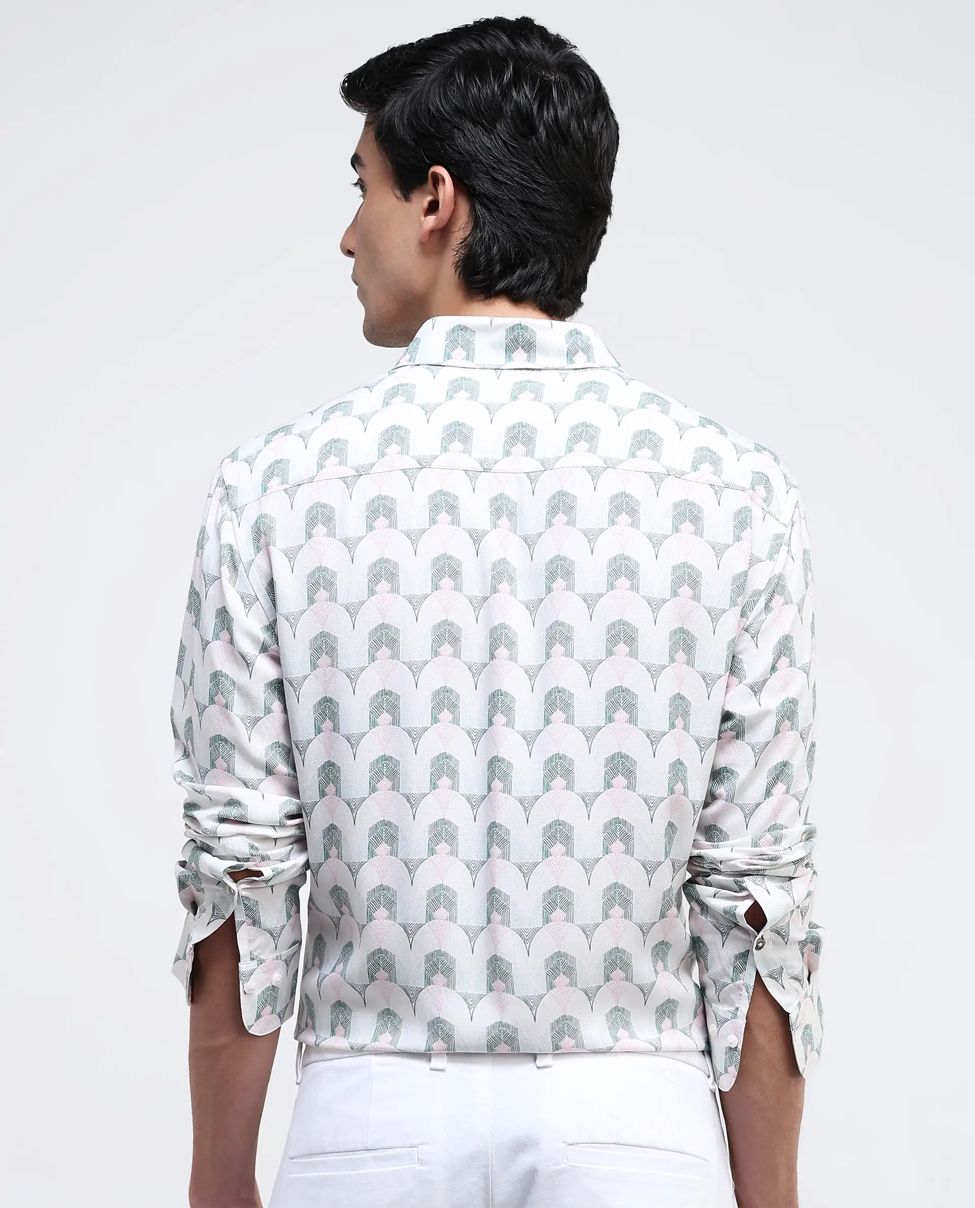 Rare Rabbit Men's Balic-1 Pastel Green Cotton Blend Geometric Print Regular Fit Full Sleeve Collared Shirt - Image 4