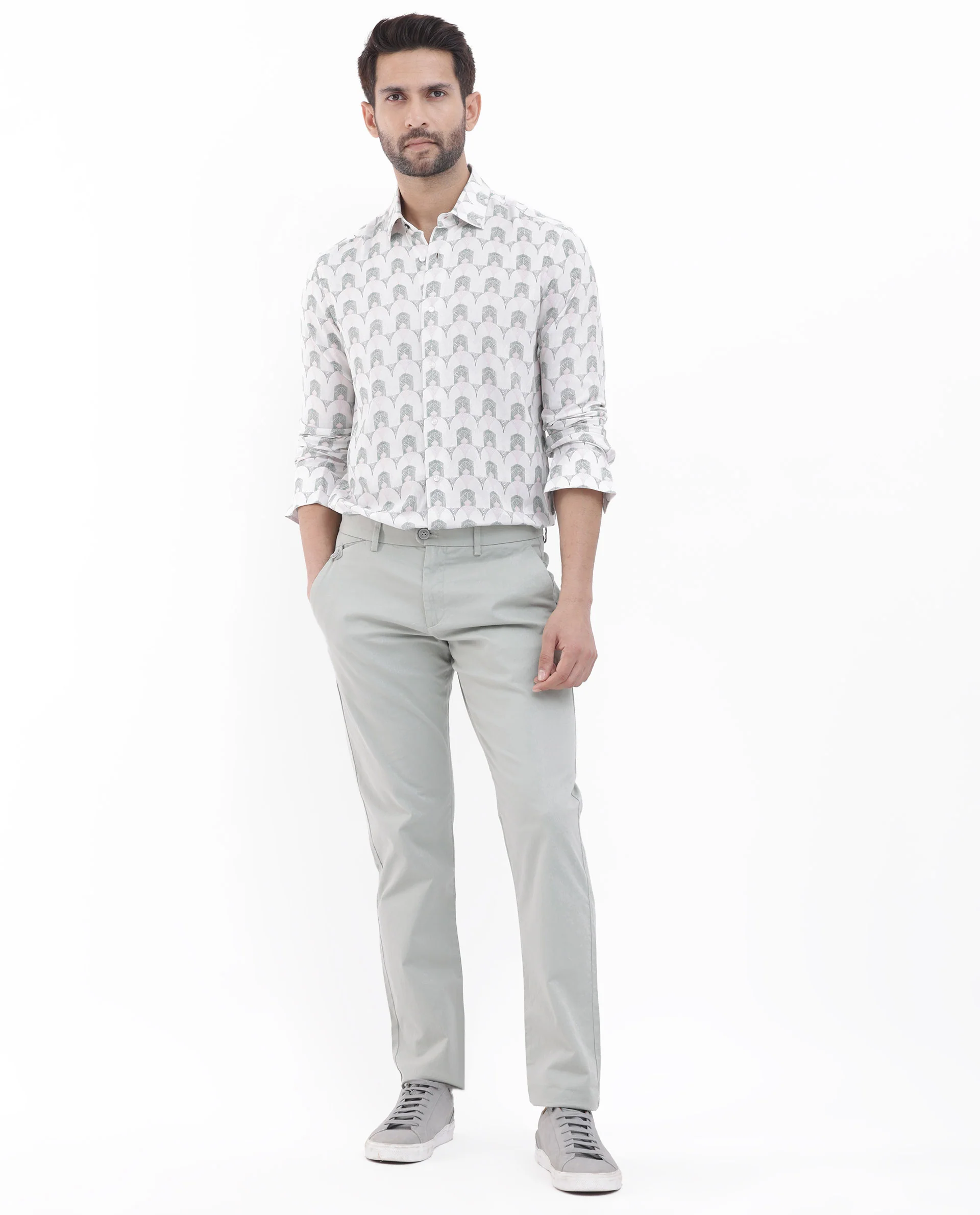 Rare Rabbit Men's Balic Pastel Green Viscose Geometric Print Regular Fit Full Sleeve Collared Shirt - Image 2