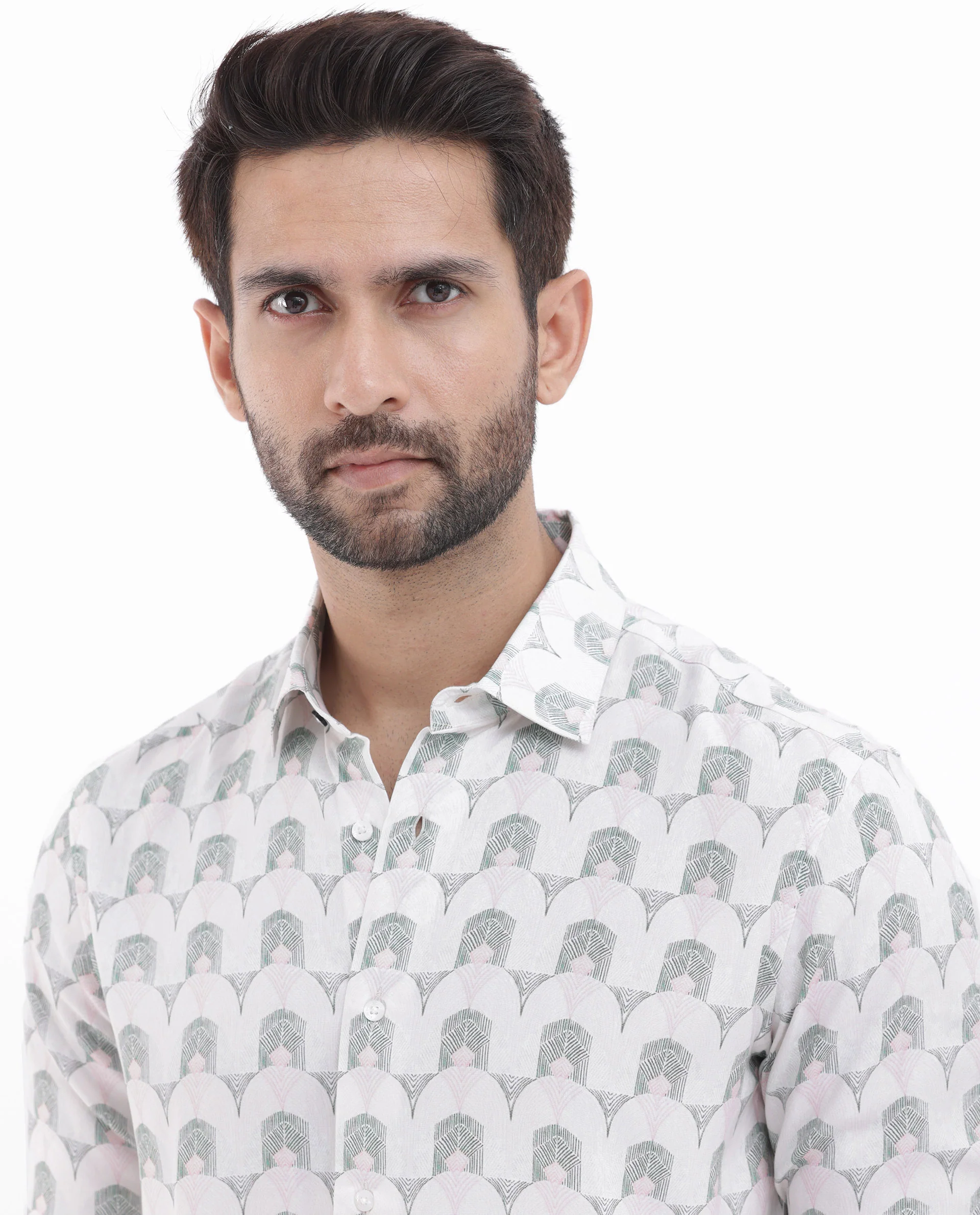 Rare Rabbit Men's Balic Pastel Green Viscose Geometric Print Regular Fit Full Sleeve Collared Shirt - Image 4