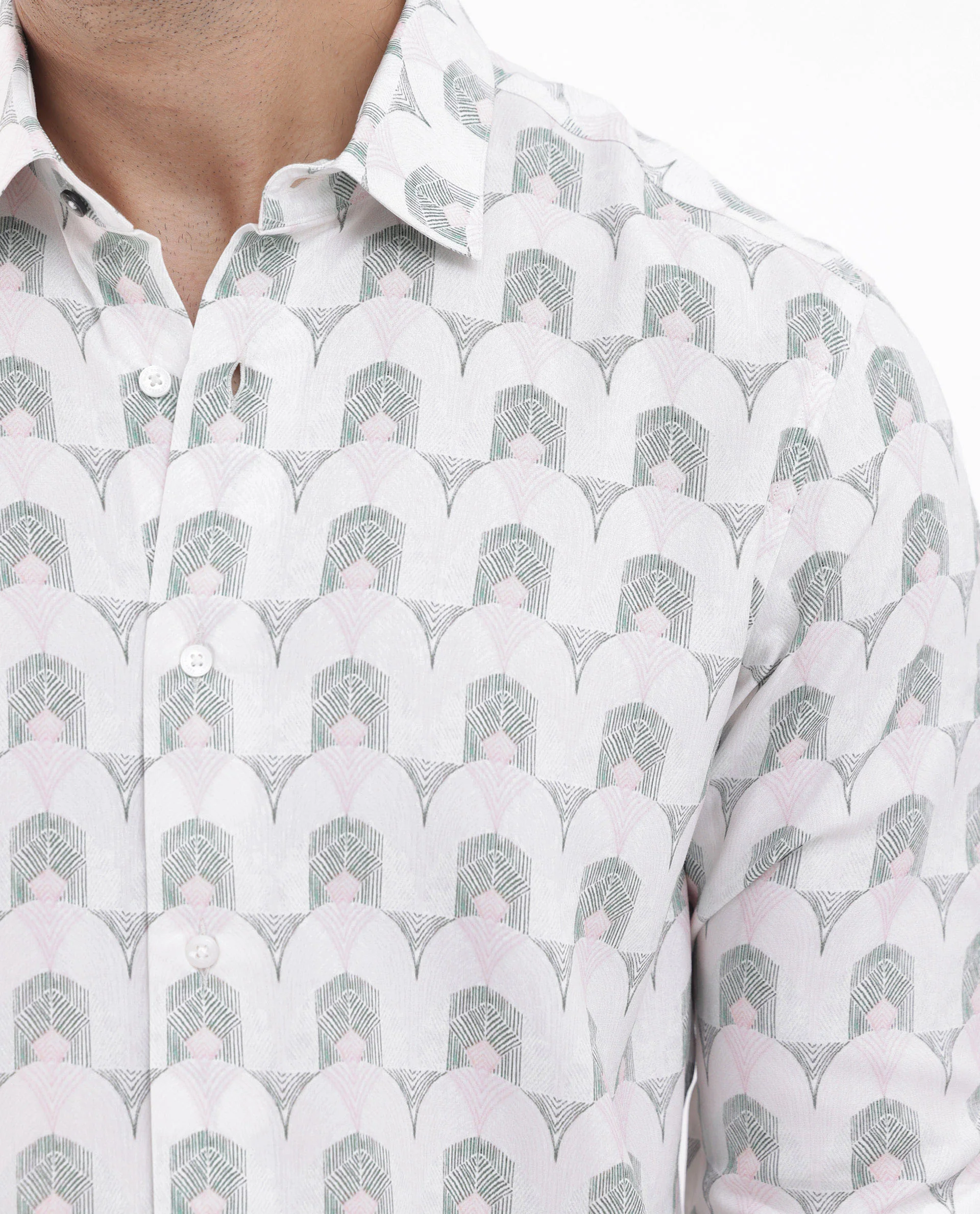 Rare Rabbit Men's Balic Pastel Green Viscose Geometric Print Regular Fit Full Sleeve Collared Shirt - Image 5