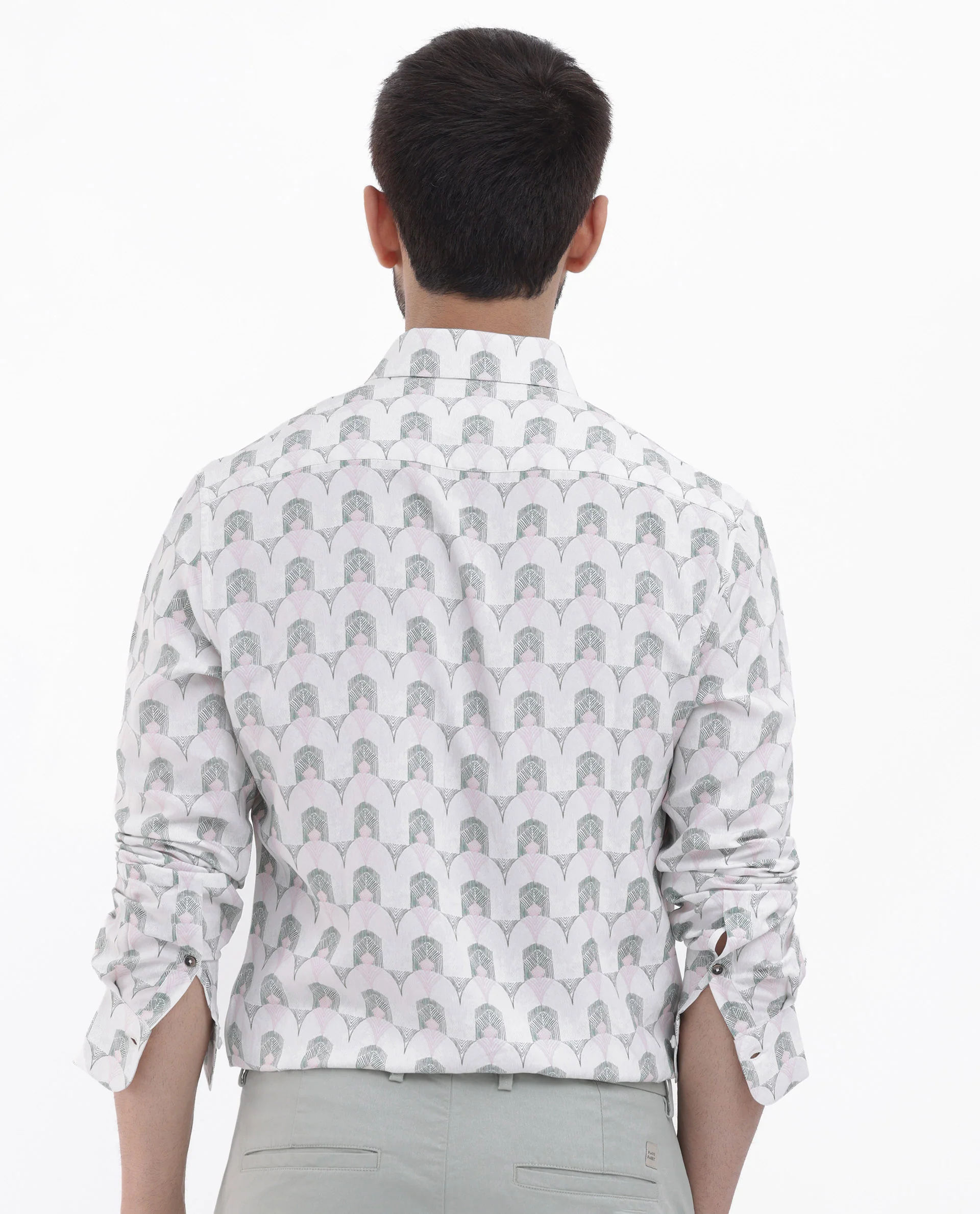 Rare Rabbit Men's Balic Pastel Green Viscose Geometric Print Regular Fit Full Sleeve Collared Shirt - Image 9