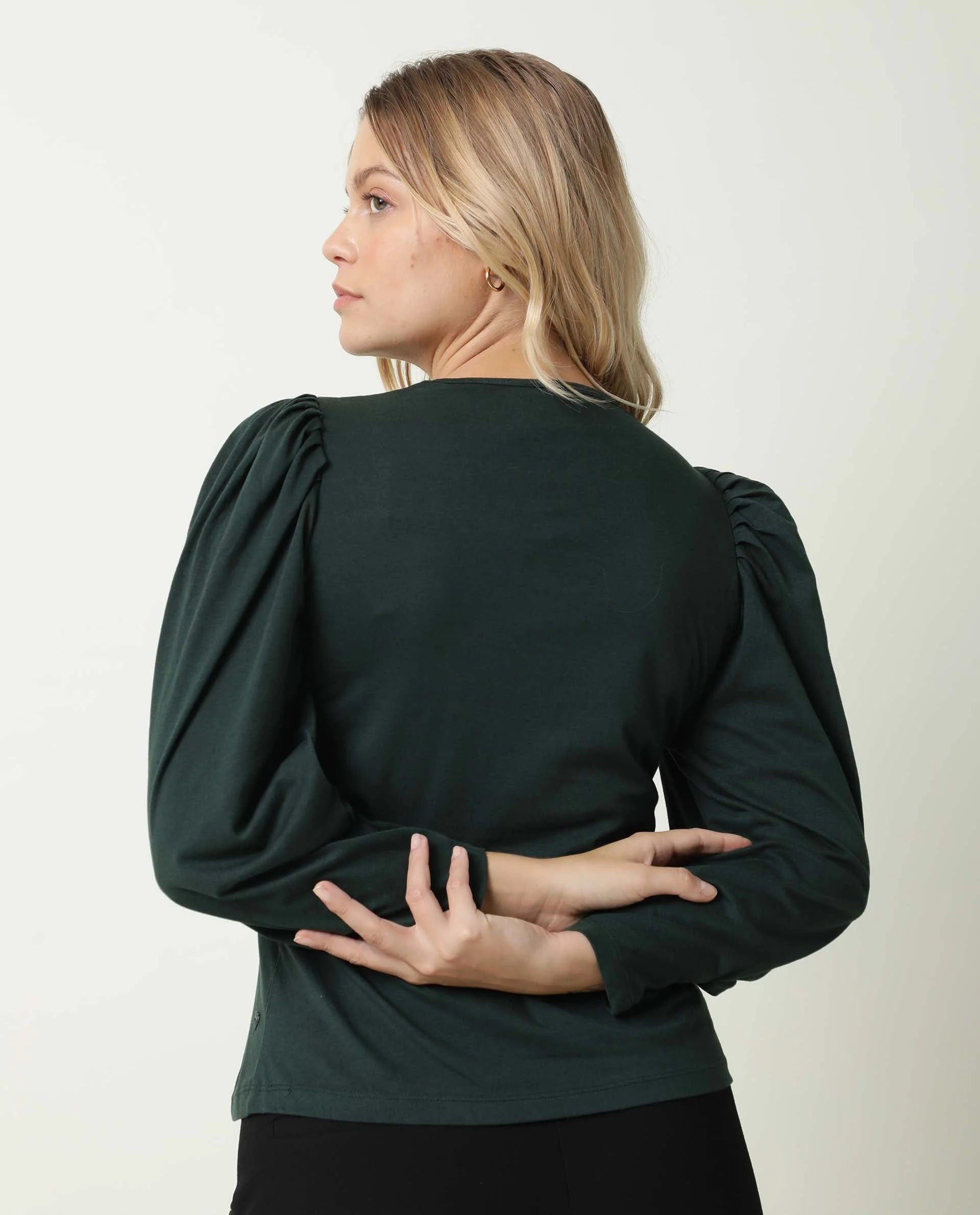 Rareism Women's Ballerina Green Cotton Boat Neck Plain Midi Length Regular Fit Top - Image 10