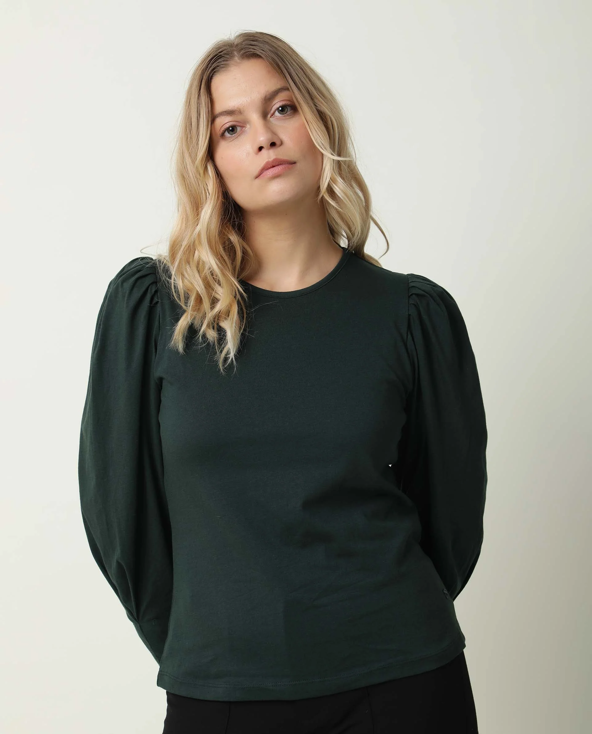 Rareism Women's Ballerina Green Cotton Boat Neck Plain Midi Length Regular Fit Top - Image 5
