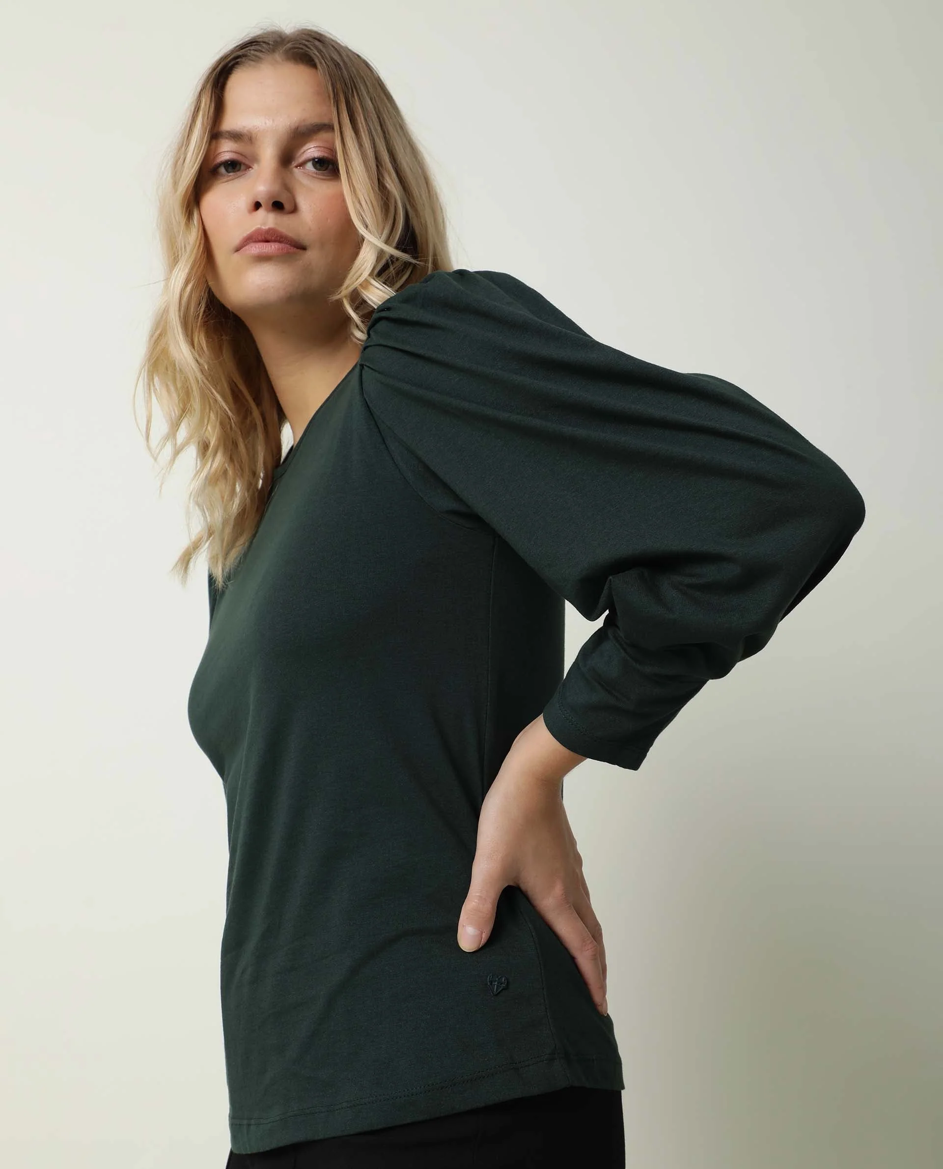Rareism Women's Ballerina Green Cotton Boat Neck Plain Midi Length Regular Fit Top - Image 8